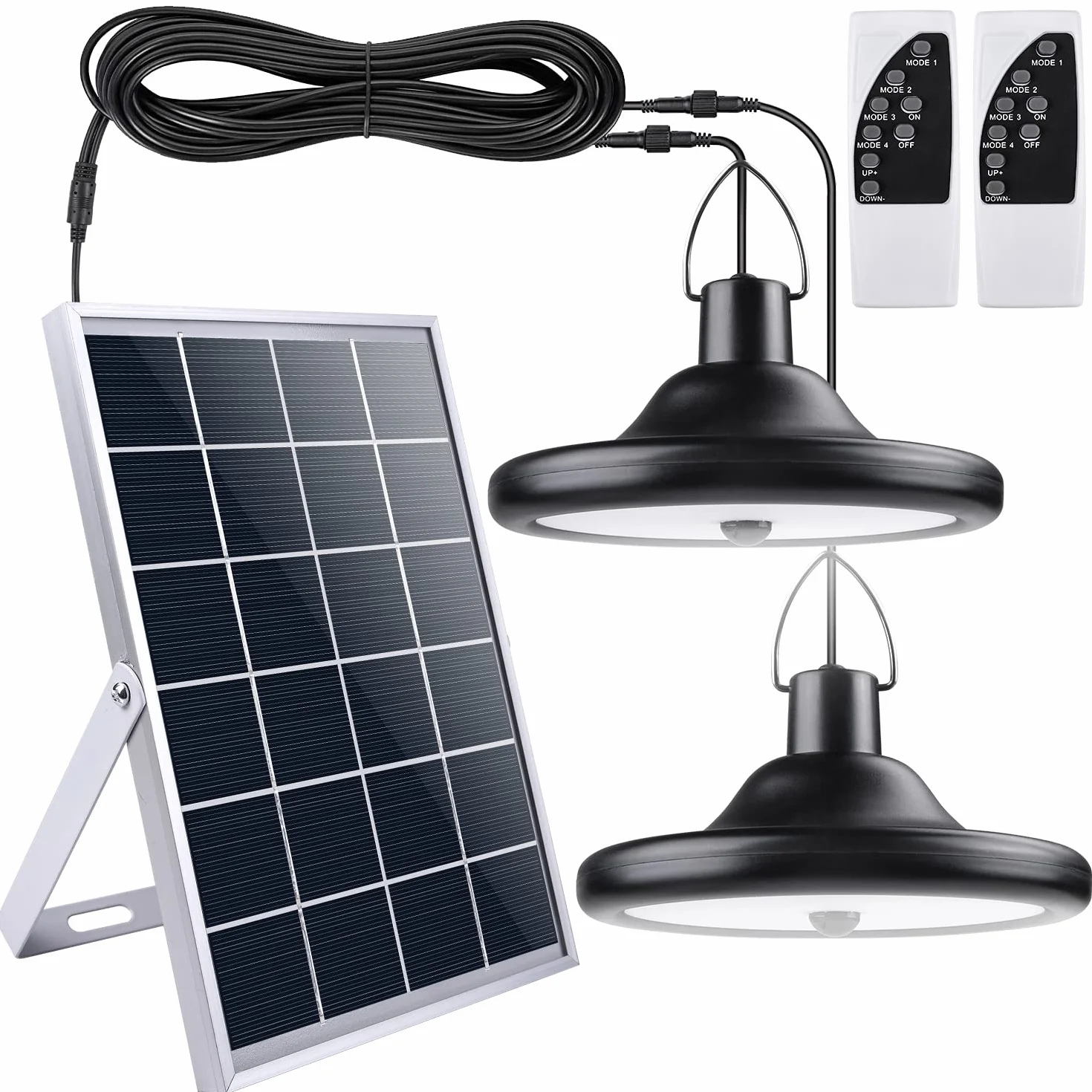 TechKen Solarne lampy wiszące z pilotem zdalnego sterowania, 56 diod LED 1000 lm, 4 tryby, 6 poziomów jasności, możliwość przyciemniania, czarno-białe, 22 x 17 x 11,5 cm, nowoczesny styl, do użytku