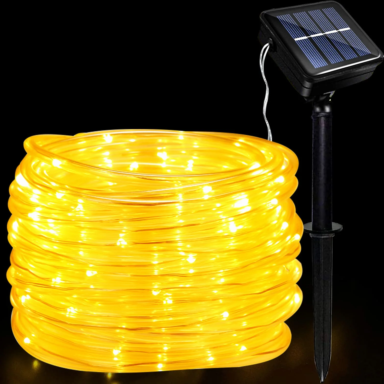 JIMACRO Zewnętrzne solarne lampy linowe LED IP65 12 m 100 diod 8 trybów oświetlenia łańcuch świetlny do ogrodu