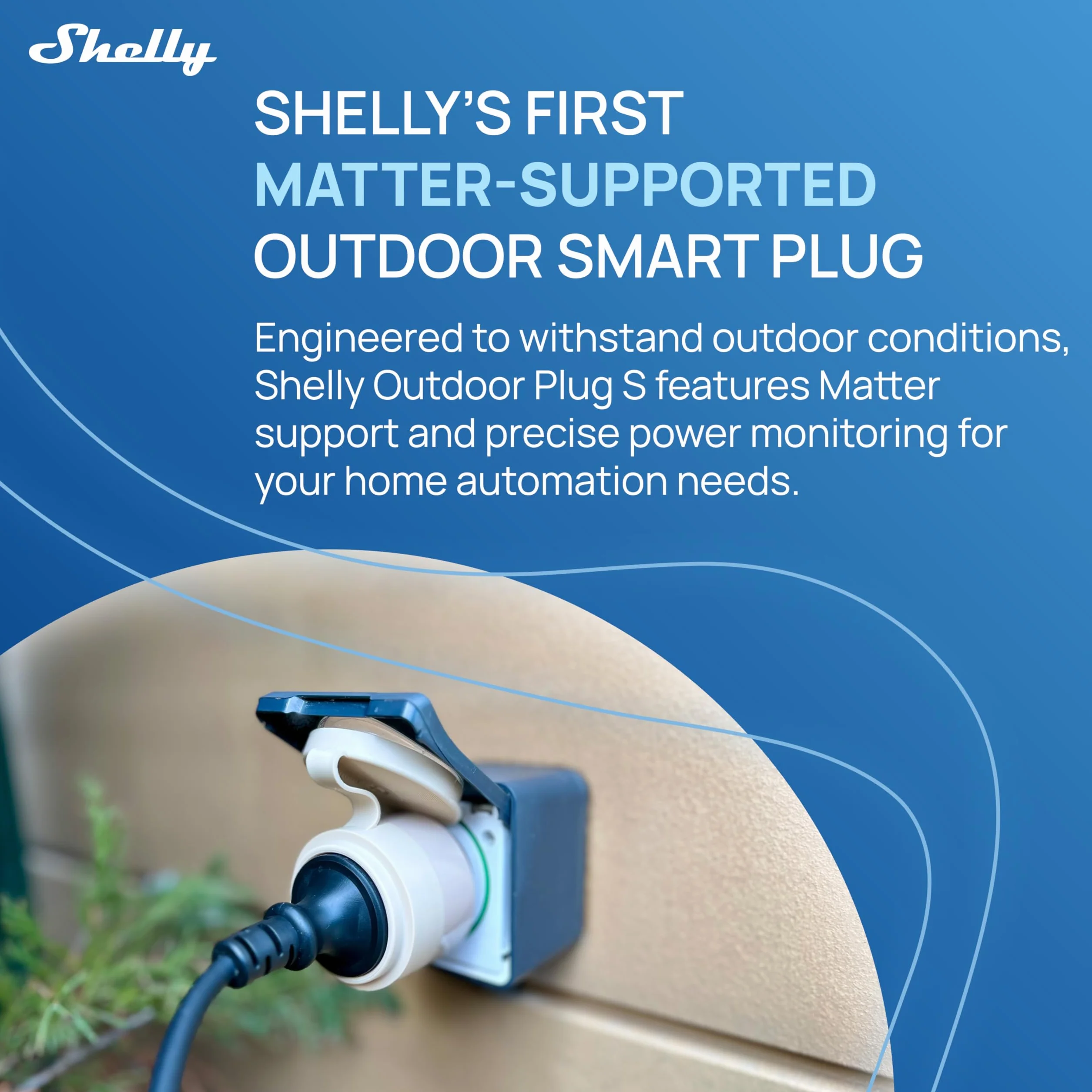 Shelly Outdoor Plug S – Zewnętrzne inteligentne gniazdo kompatybilne z Matter, 12 A (2500 W), IP44, Wi-Fi