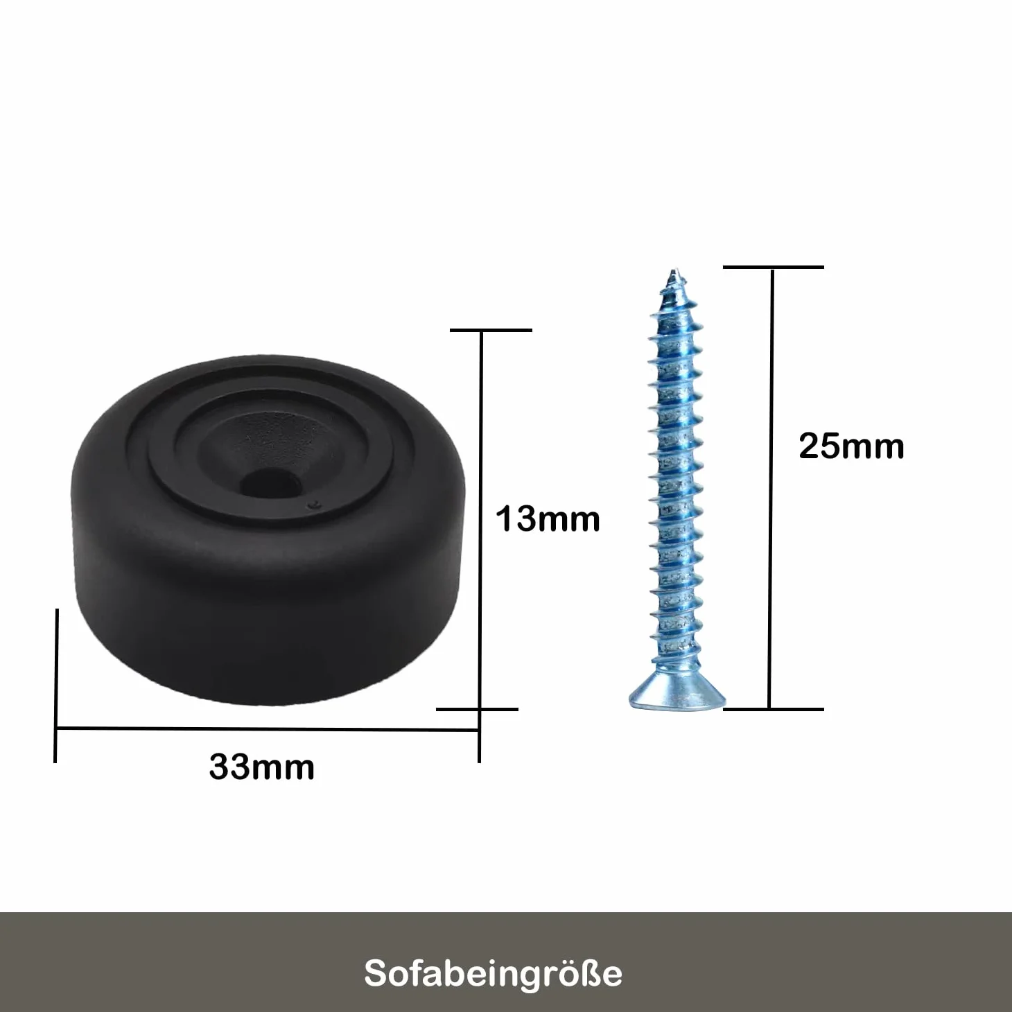 Czarne okrągłe nogi meblowe Ø 33 x 13 mm, 8 sztuk, z tworzywa sztucznego