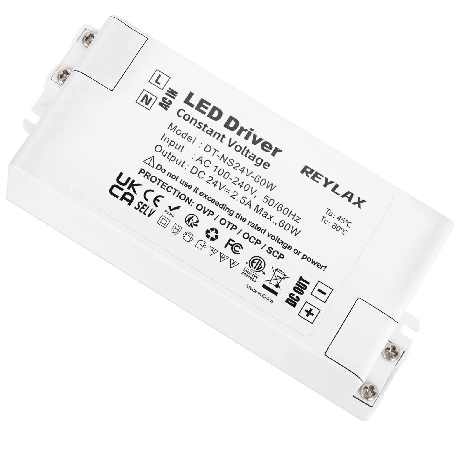 REYLAX Transformator LED 24 V 60 W 2,5 A Zasilacz DC 240 V do 24 V Stałe napięcie