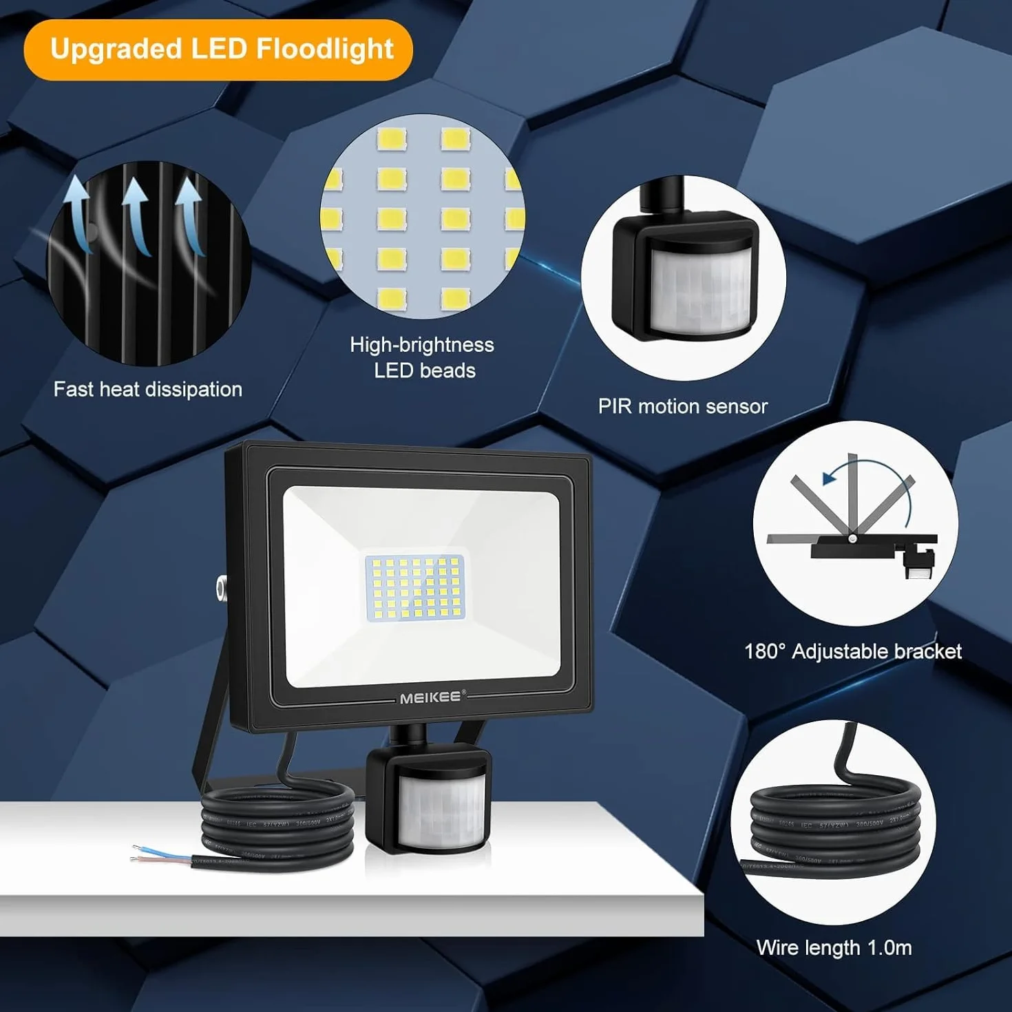 MEIKEE 35W reflektor LED z czujnikiem ruchu 3000LM 6500K IP66 wodoodporna lampa punktowa do ogrodu