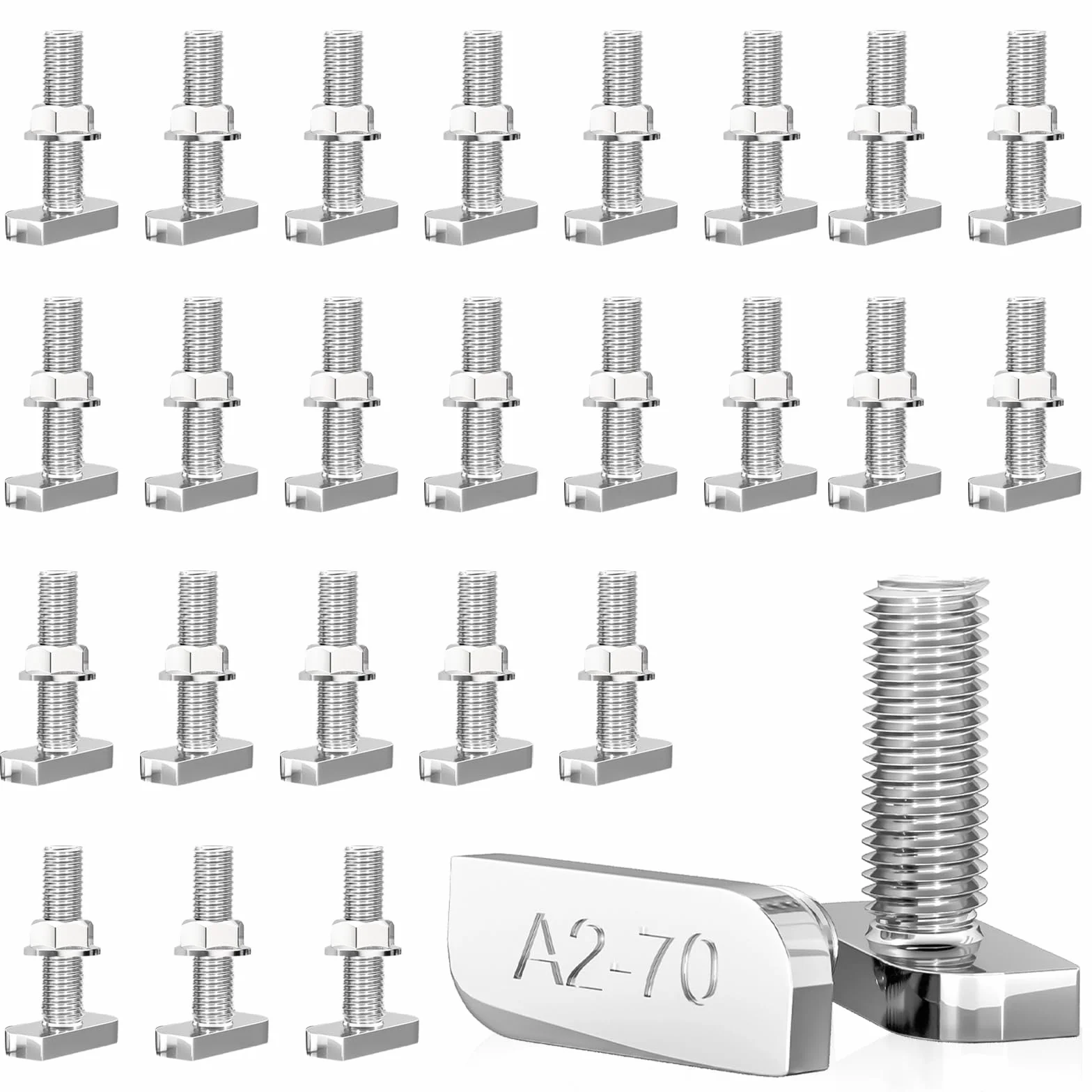 15 sztuk śrub z łbem młotkowym M10 x 30 mm, śruby T 304, stal nierdzewna A2-70, z nakrętkami kołnierzowymi, śruby do szklarni, do szyn montażowych PV solarnych, szklarni, fotowoltaicznych, 15 sztuk