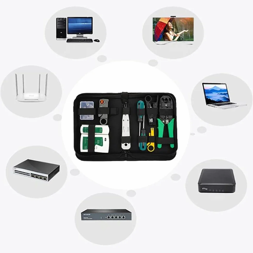 Retoo Zestaw narzędzi sieciowych 9 w 1, tester kabli LAN RJ45 RJ11