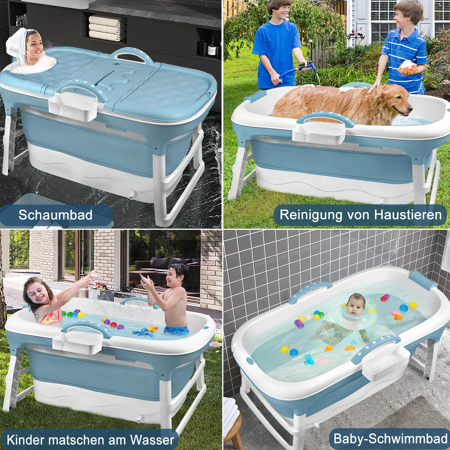 Aufun Składana wanna XL 112x62x52 cm z pokrywą rolkami masażu