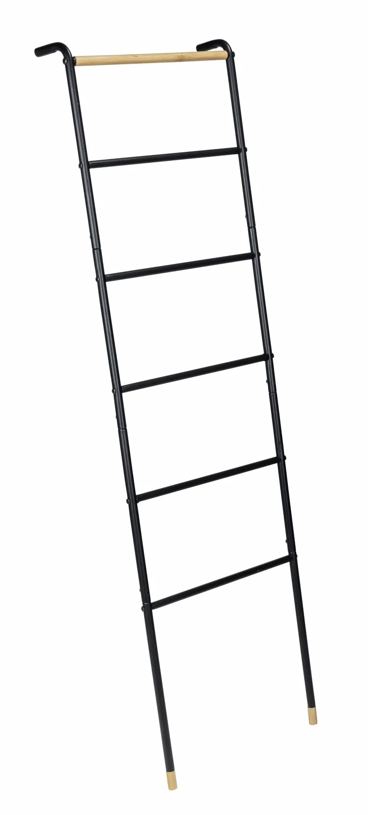 WENKO Drabina Loft 6 Szczebli na Ręczniki, Metalowa Rama, Bambus FSC, 43 x 156 x 10 cm, Czarna/Naturalna