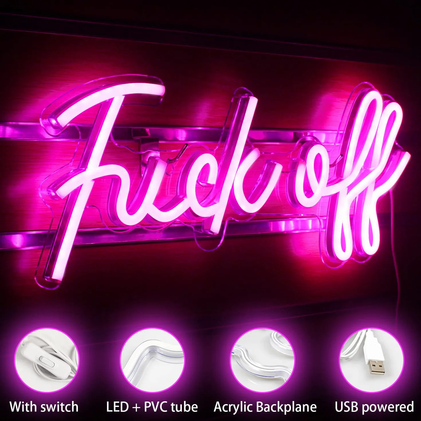 Neonowy znak Fuck Off różowe słowo LED neonowe znaki świetlne akrylowe USB LED światła do sypialni lampa listowa do baru pubu dekoracje domu 40 cm x 20 cm