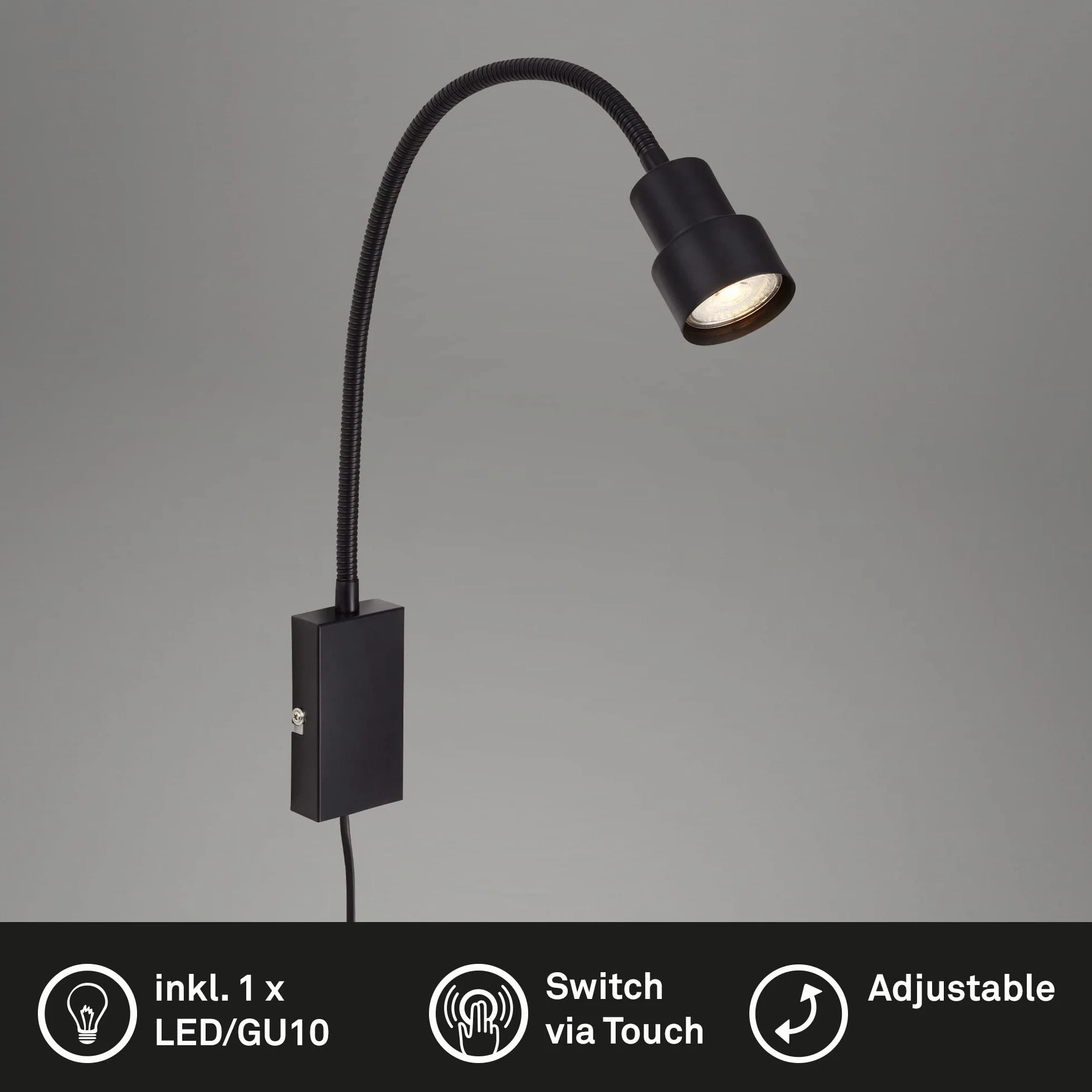 BRILONER Lampka do czytania LED ścienna wychylna z włącznikiem