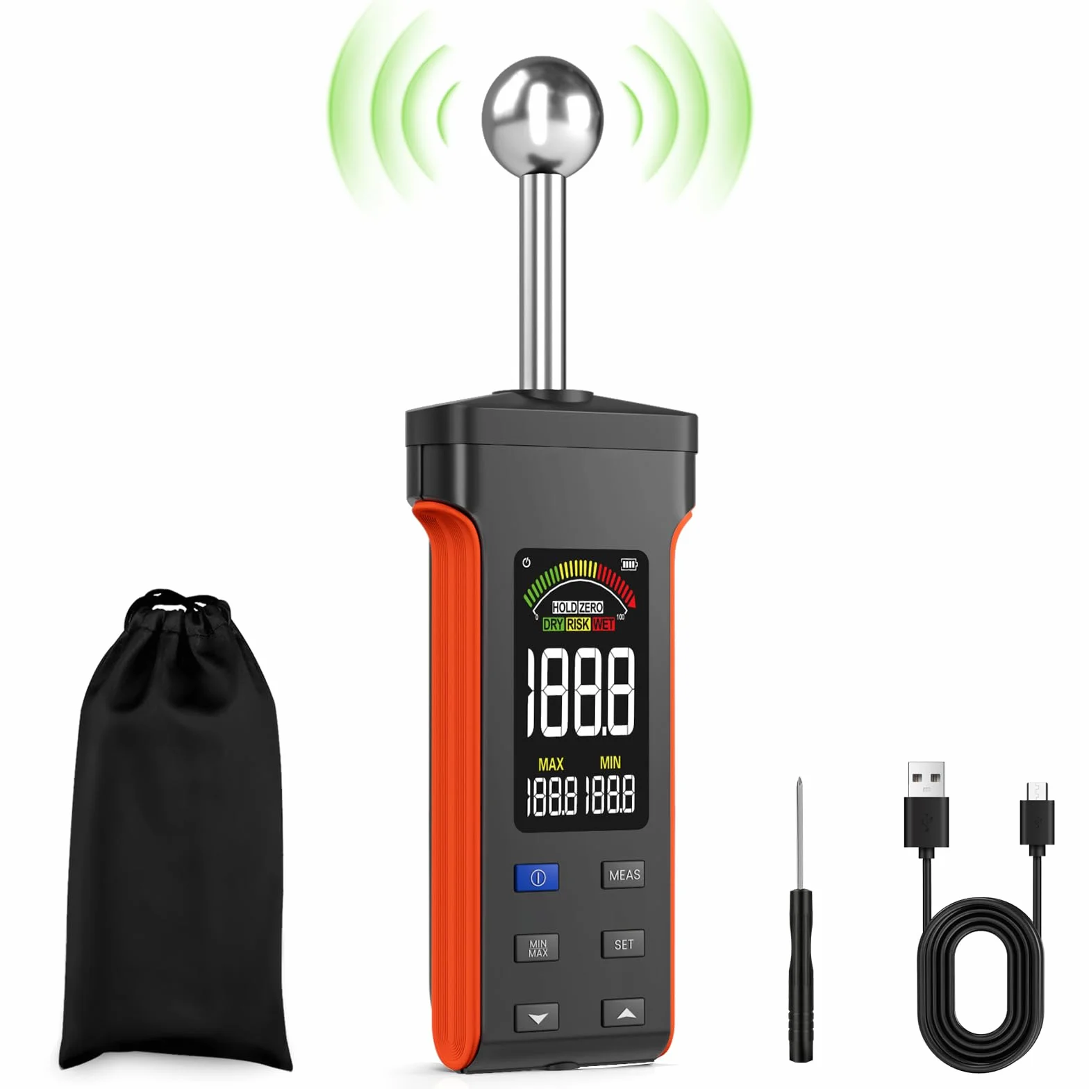 Miernik wilgotności z możliwością ponownego ładowania, kolorowy wyświetlacz LCD, alarm akustyczny, detektor wilgotności 20-40 mm do ścian, drewna, tynku