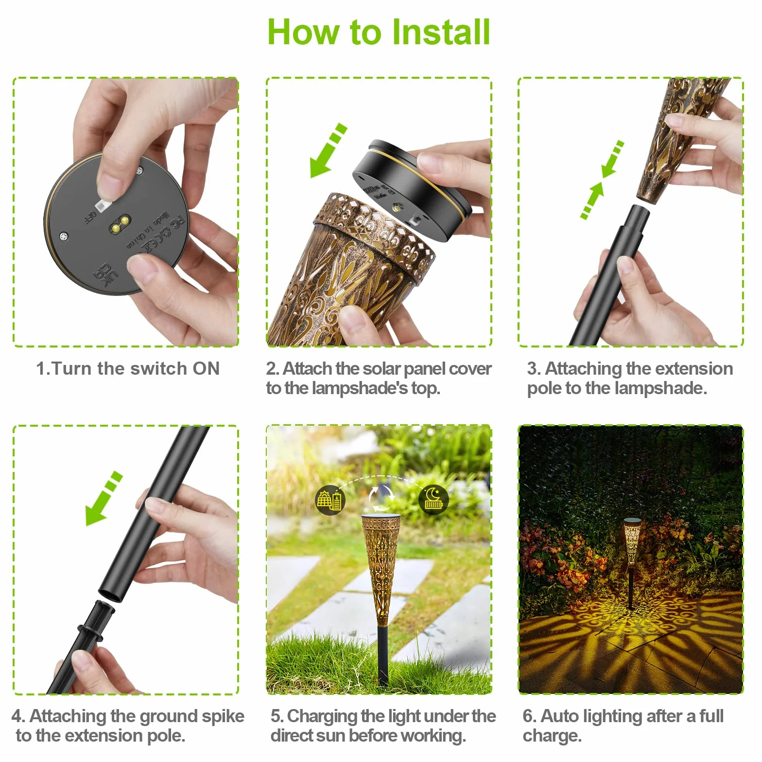 Lampy solarne GEARLTIE 800 mAh LED IP65 odporne na warunki atmosferyczne metalowe do ogrodu tarasu