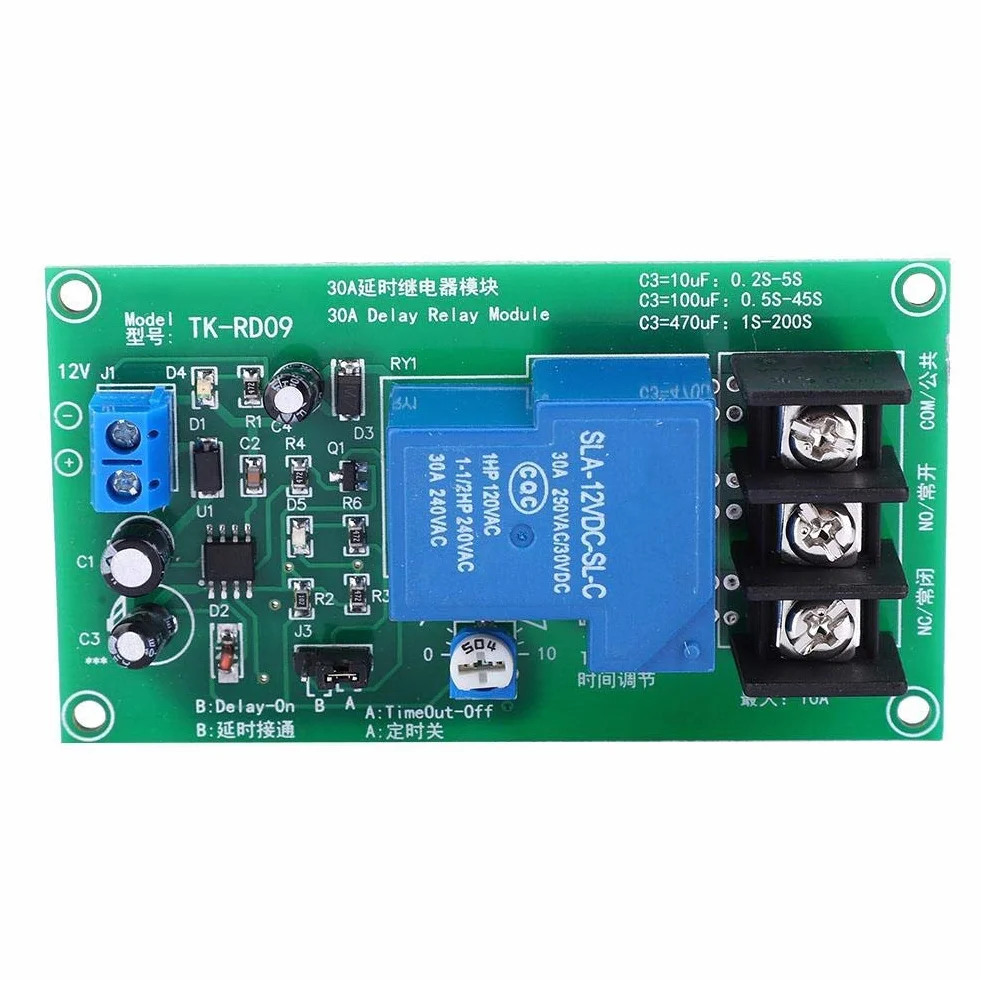Moduł Przekaźnika Czasowego Opóźnienia 30A DC 12V 0,1-5 Sekund Zakres Czasu