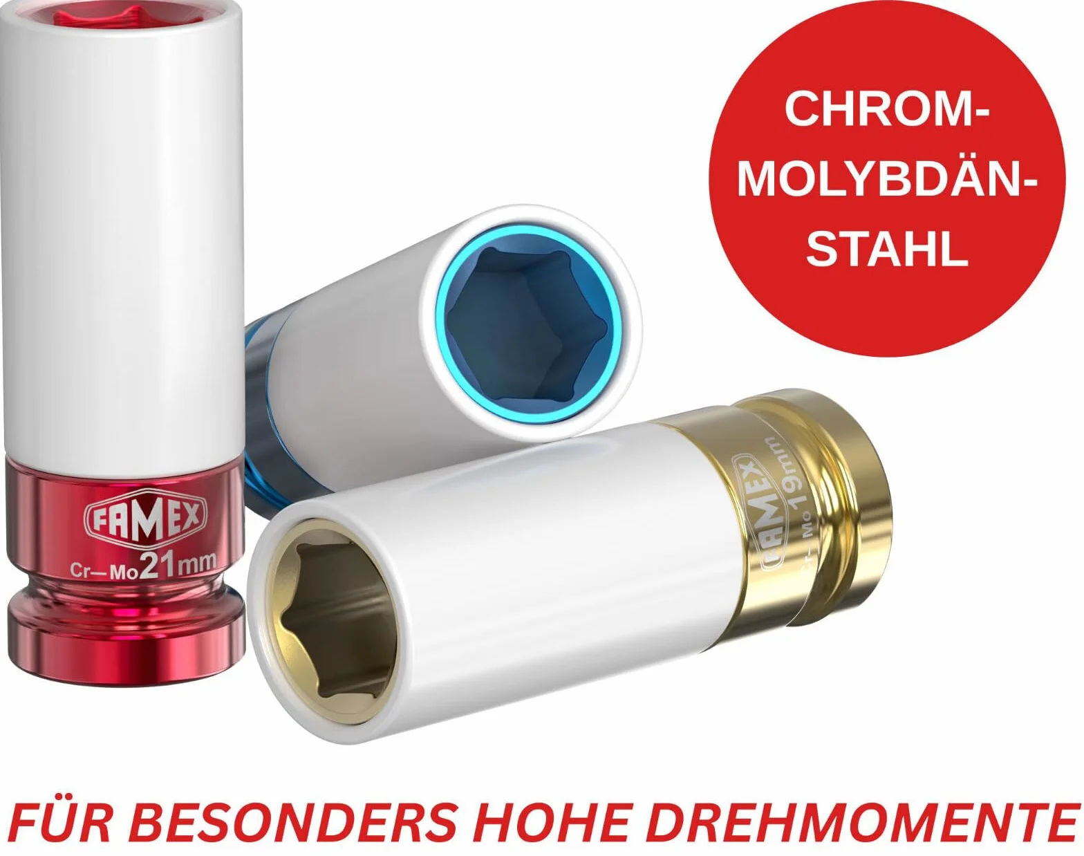 FAMEX klucz dynamometryczny 1/2" 30-210 Nm zestaw 3 nasadki do felg aluminiowych