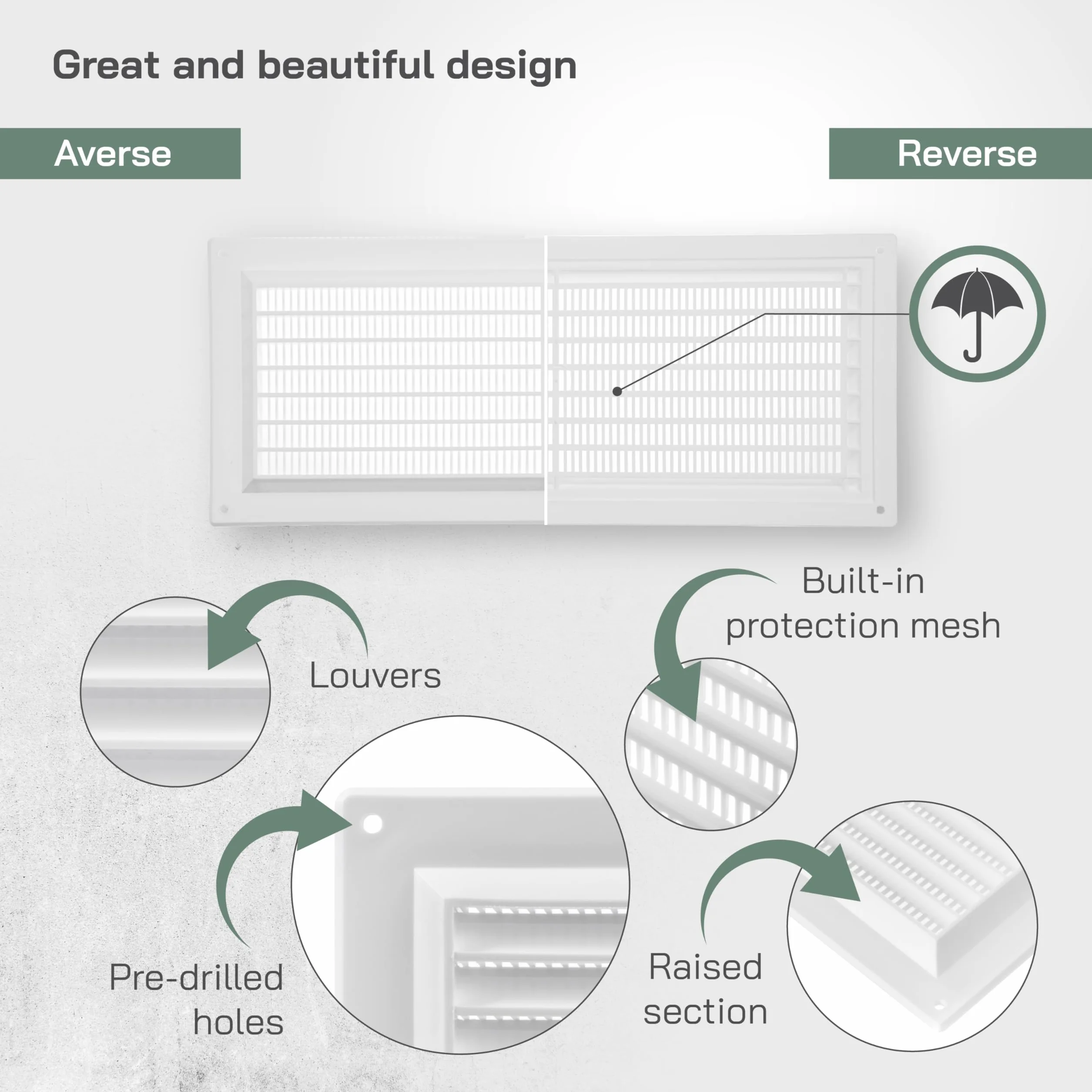 Prostokątna plastikowa osłona wentylacyjna 130 x 300 mm Vent Systems kratka ścienna HVAC