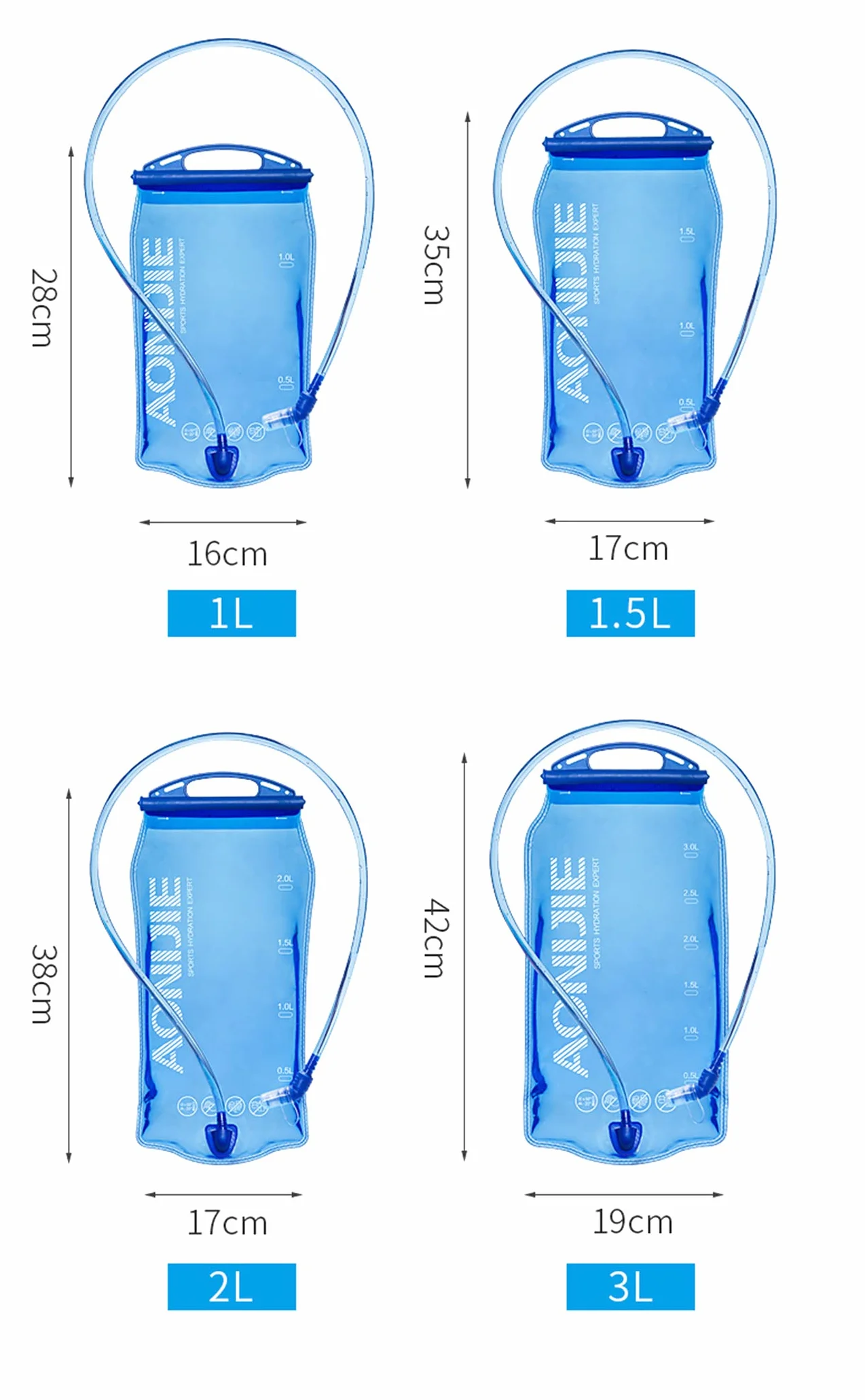 Worek na wodę bez BPA, zbiornik na wodę z wężem, 1 l, 1,5 l, 2 l