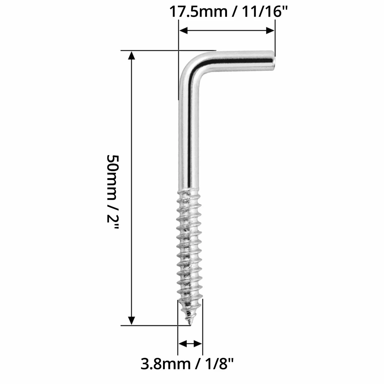 QWORK® Haki śrubowe proste ze stali węglowej, w kształcie litery L, kątowe, śruba hakowa, 40 sztuk, haki śrubowe proste ocynkowane 50 mm × 17 mm