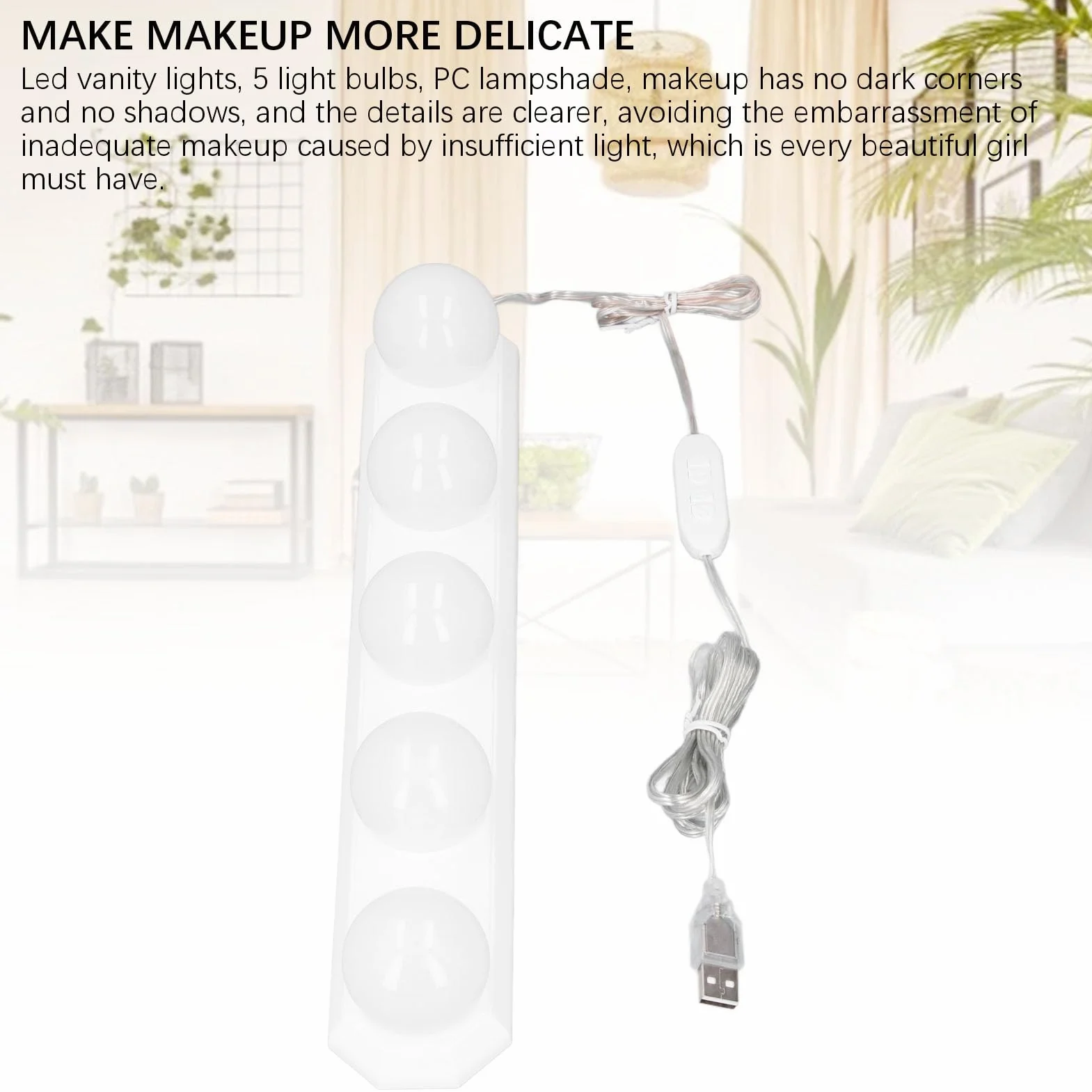 Fafeicy Regulowana jasność Lustrzanych Lampek do Szatni, 5 Lamp 3 Kolorowe Temperatura USB Make Up Light