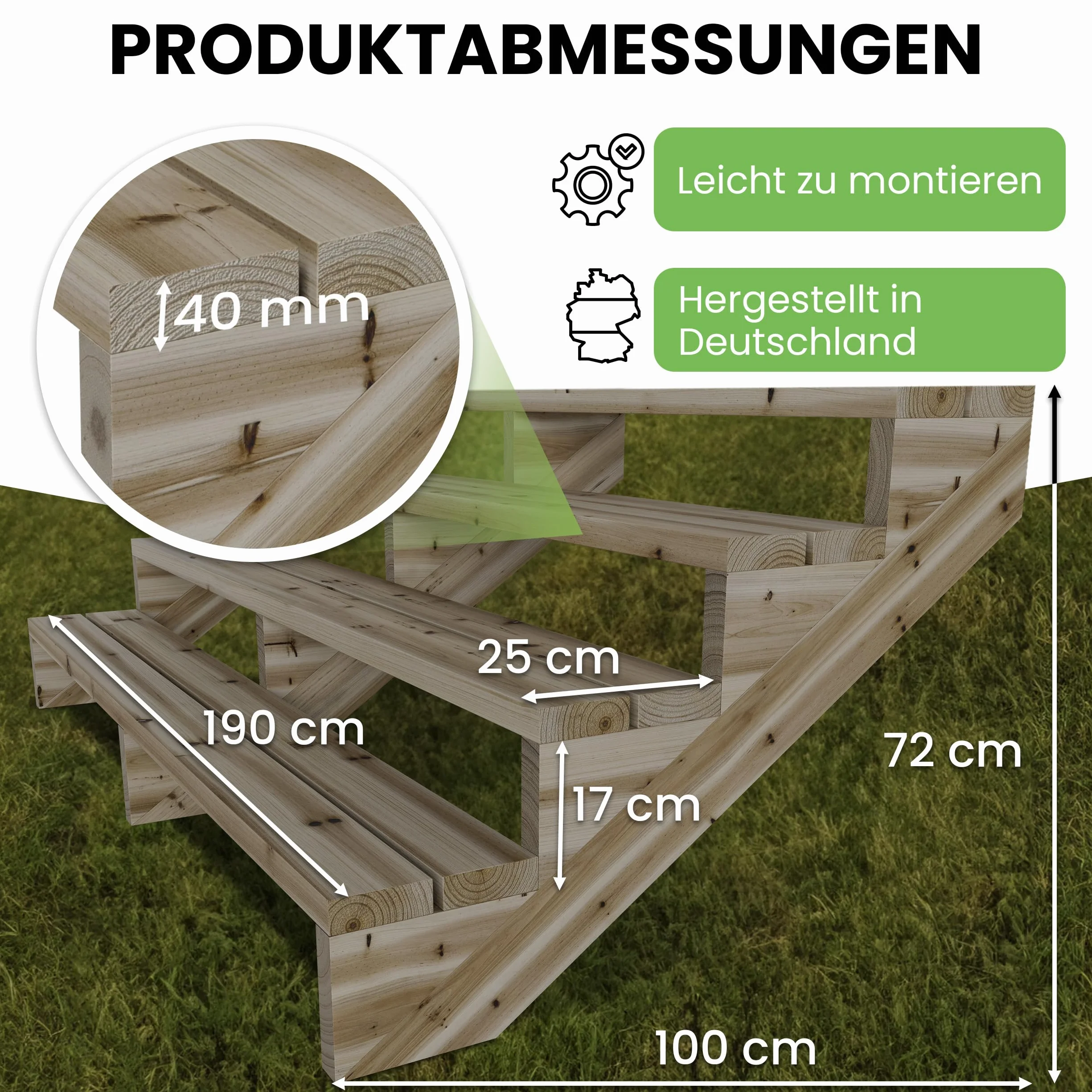 Gartenwelt Riegelsberger Schody tarasowe 190 cm 4 stopnie wysokość 72 cm lite drewno sosnowe impregnowane ciśnieniowo zestaw