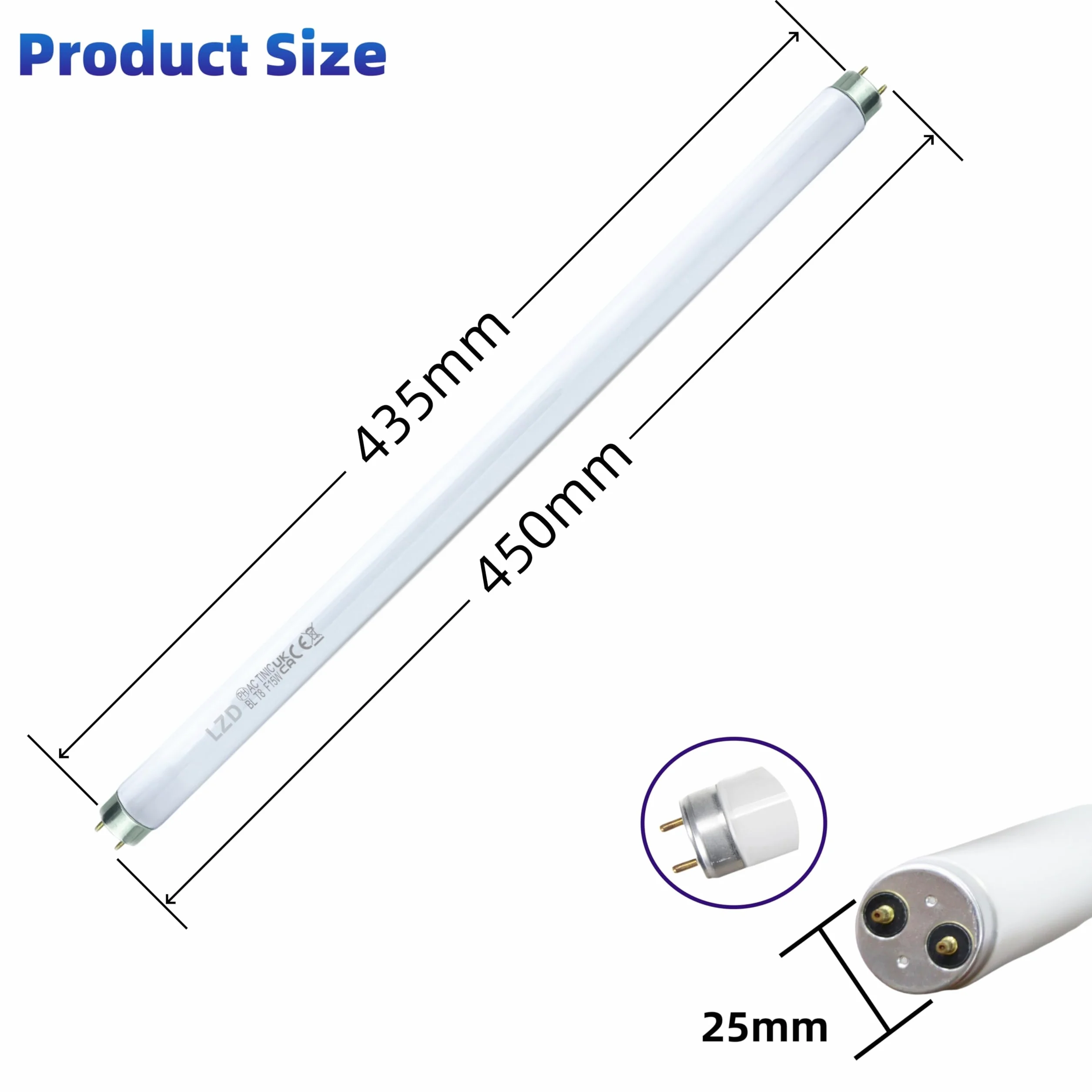 LZD 2-PACK T8 F15W G13 Zapasowa rurka do elektrycznych zabójców much, żarówka uv 45 cm
