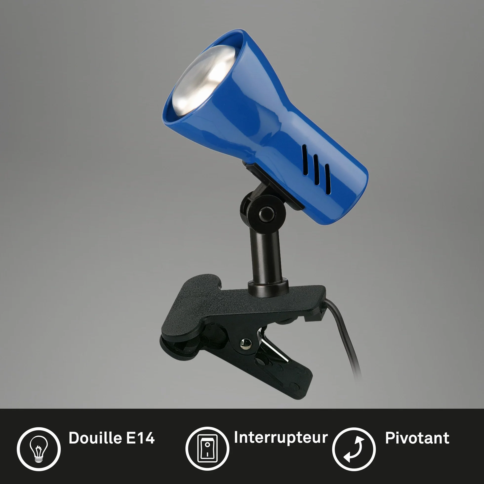 Briloner Leuchten lampa zaciskowa obrotowa wychylna z włącznikiem sznurkowym niebieska 40 W metal