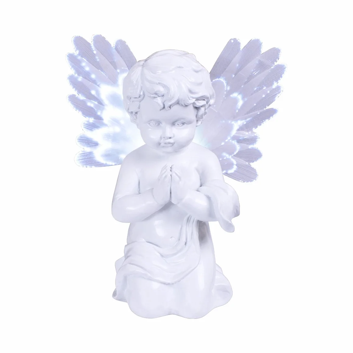 GardenKraft 12680 Zasilane energią słoneczną LED Angel Light Cherub ze skrzydłami światłowodowymi ciepłe białe diody LED