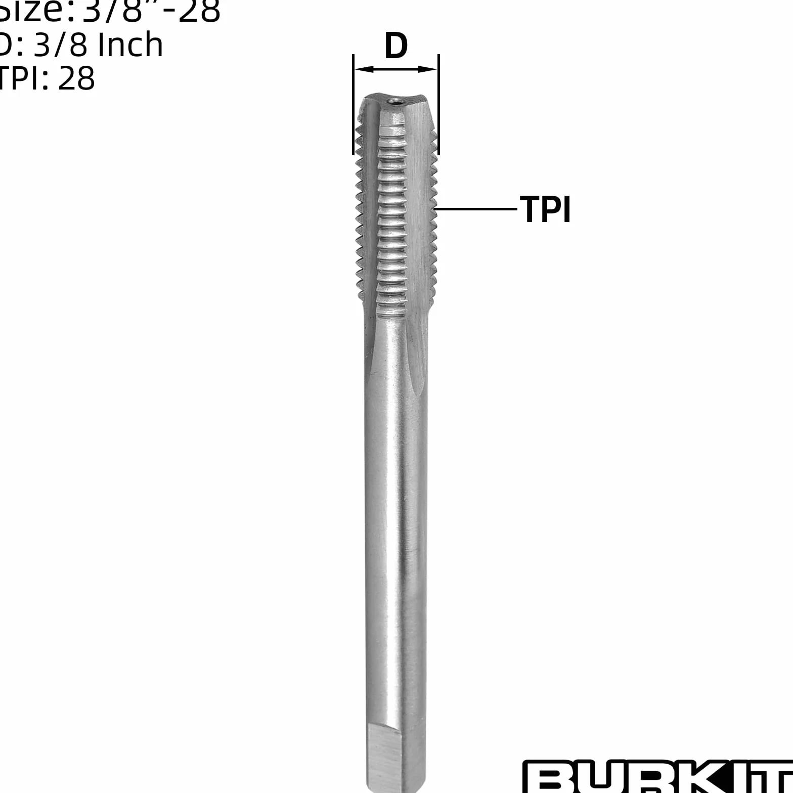 Burkit 3/8"-28 UN gwintownik praworęczny HSS prosty karbowany kran maszynowy
