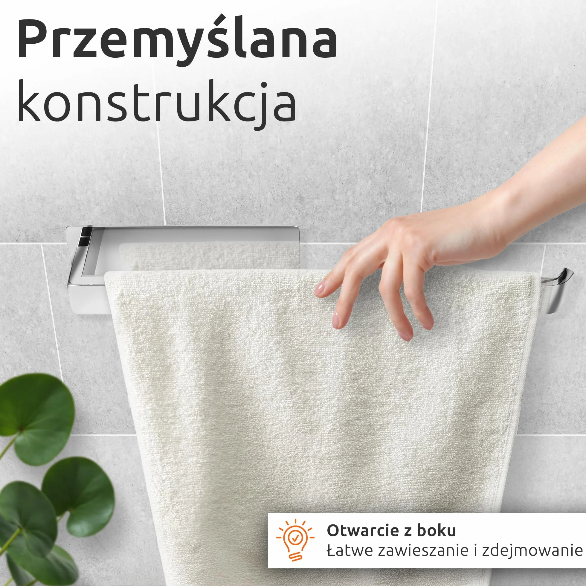ECENCE Wieszak na ręczniki bez wiercenia samoprzylepny chrom 38cm stal nierdzewna 304