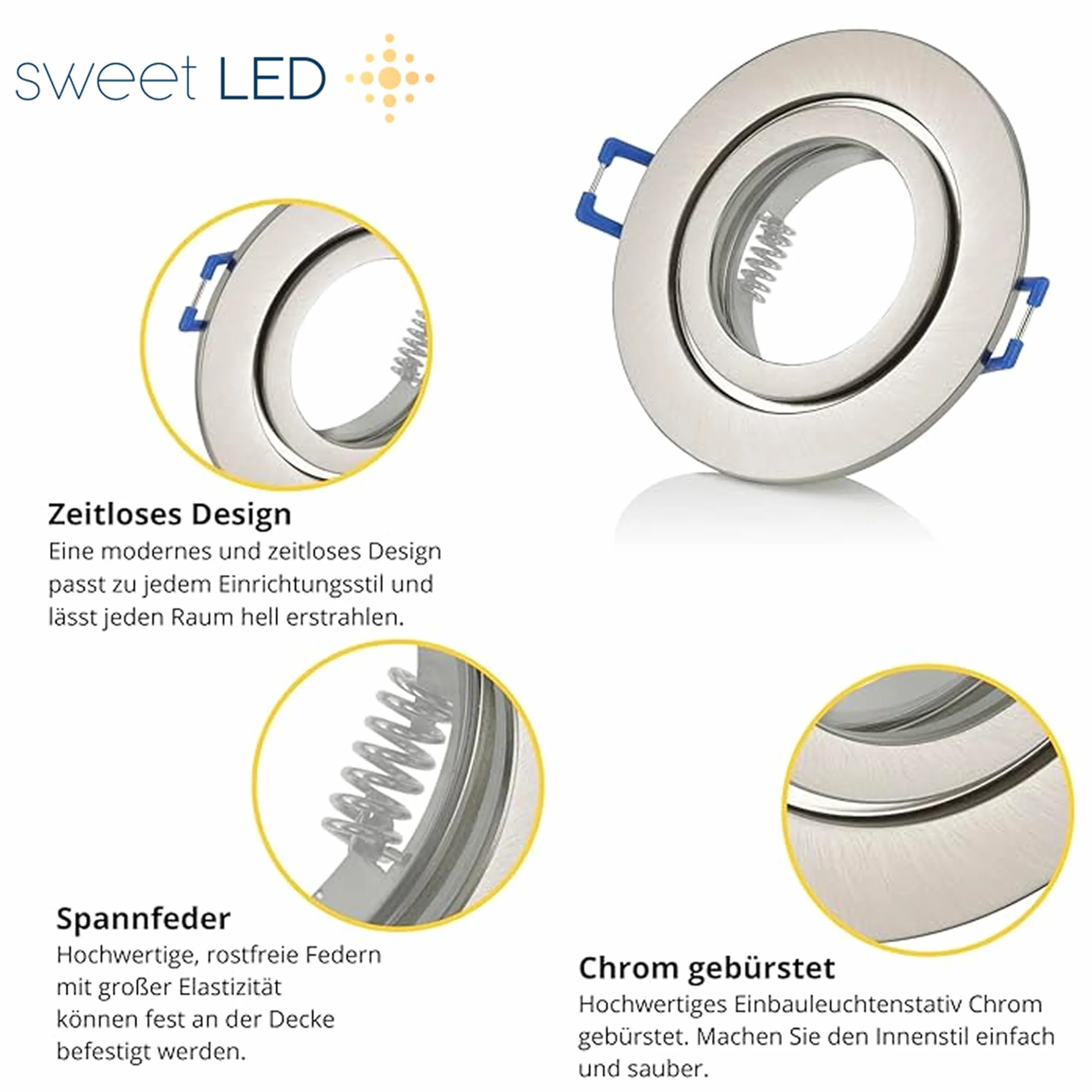 Sweet Led Reflektor łazienkowy IP44 zestaw 6 sztuk GU10 7W 230V 3000K ciepła biel chromowany szczotkowany