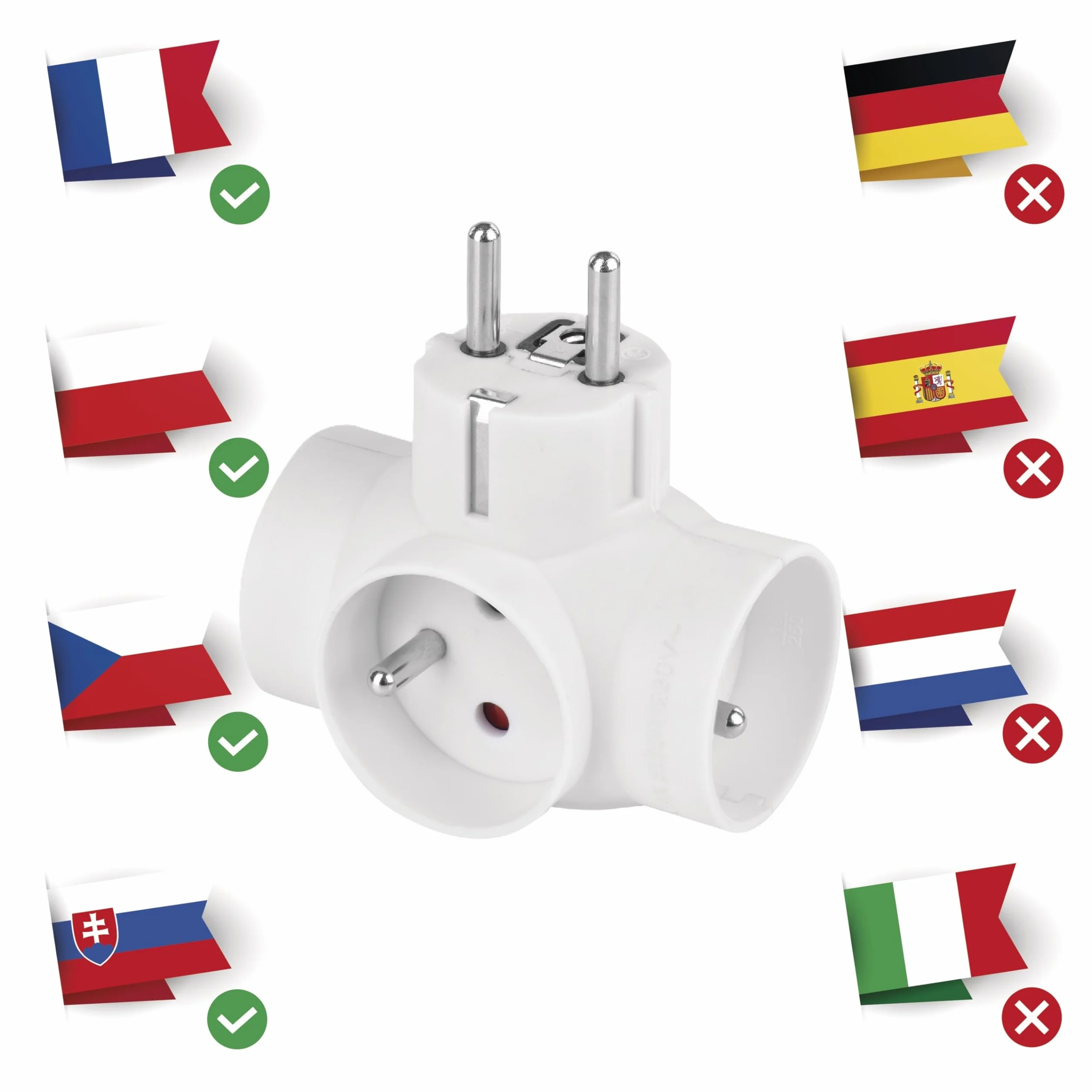 EMOS 3-drożne gniazdo z ulepszoną ochroną przed dotykiem 3x adapter gniazda francuskiego IP20 250V 16A 3680W biały