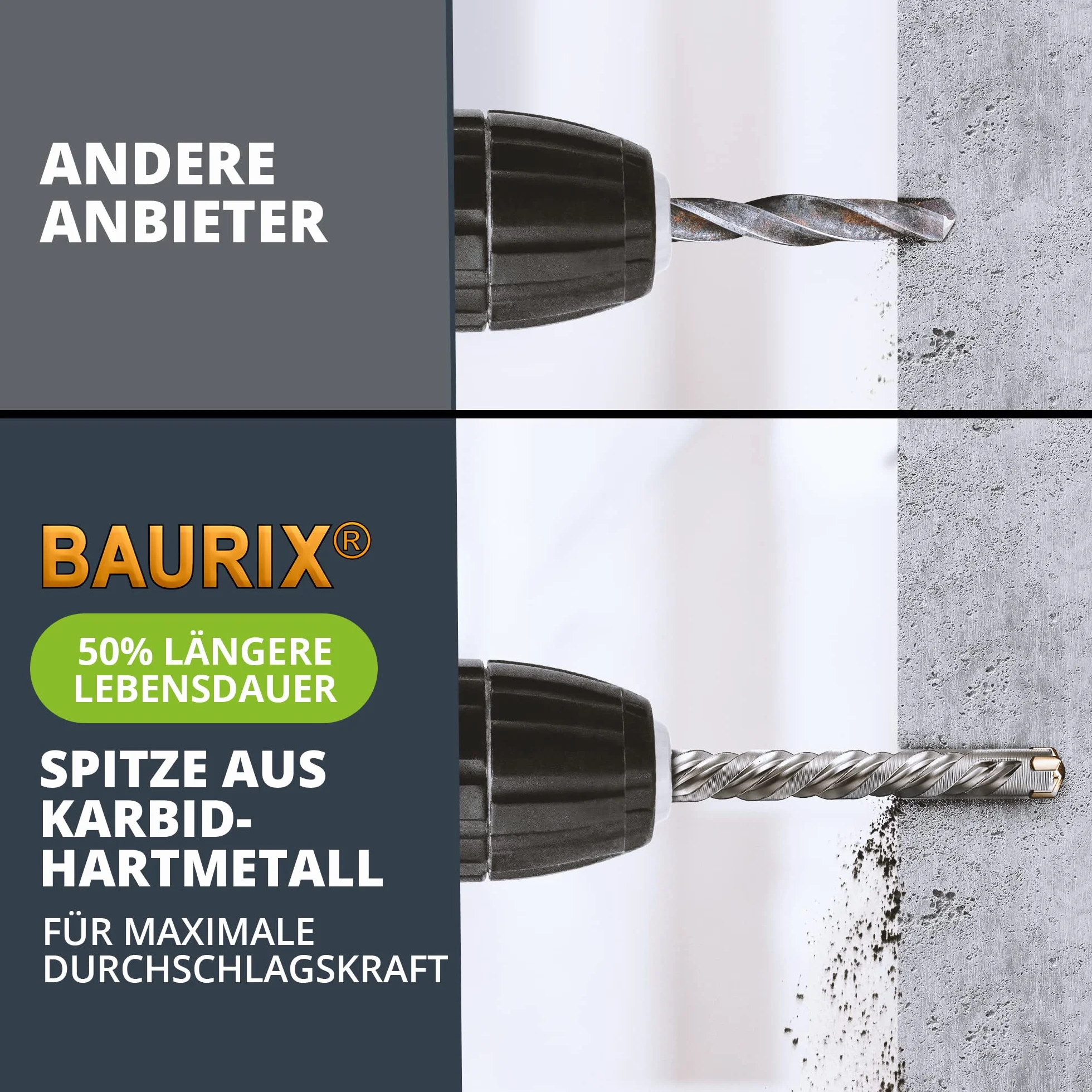 BAURIX® Zestaw wierteł SDS 7 sztuk 5,6,6,8,10,12 mm 160 mm