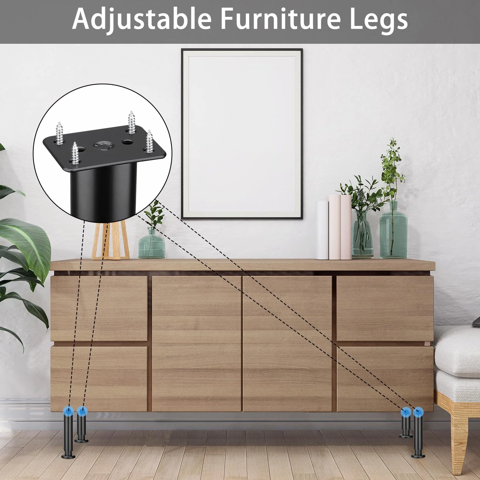 Zocipro 4 regulowane metalowe nóżki do łóżka 18-30 cm