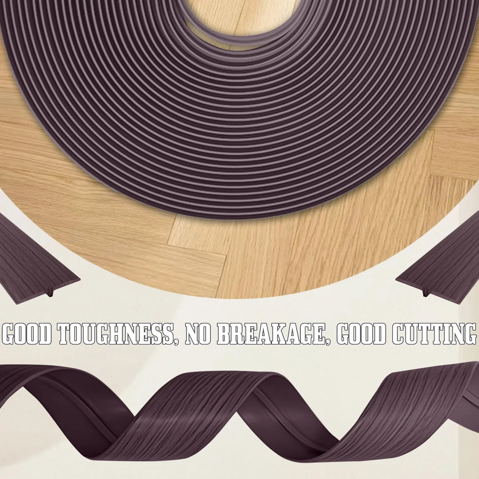 Listwa przejściowa PCW samoprzylepna 5 x 300 cm płaska osłona szczelin do progów drzwi i podłóg orzech czarny