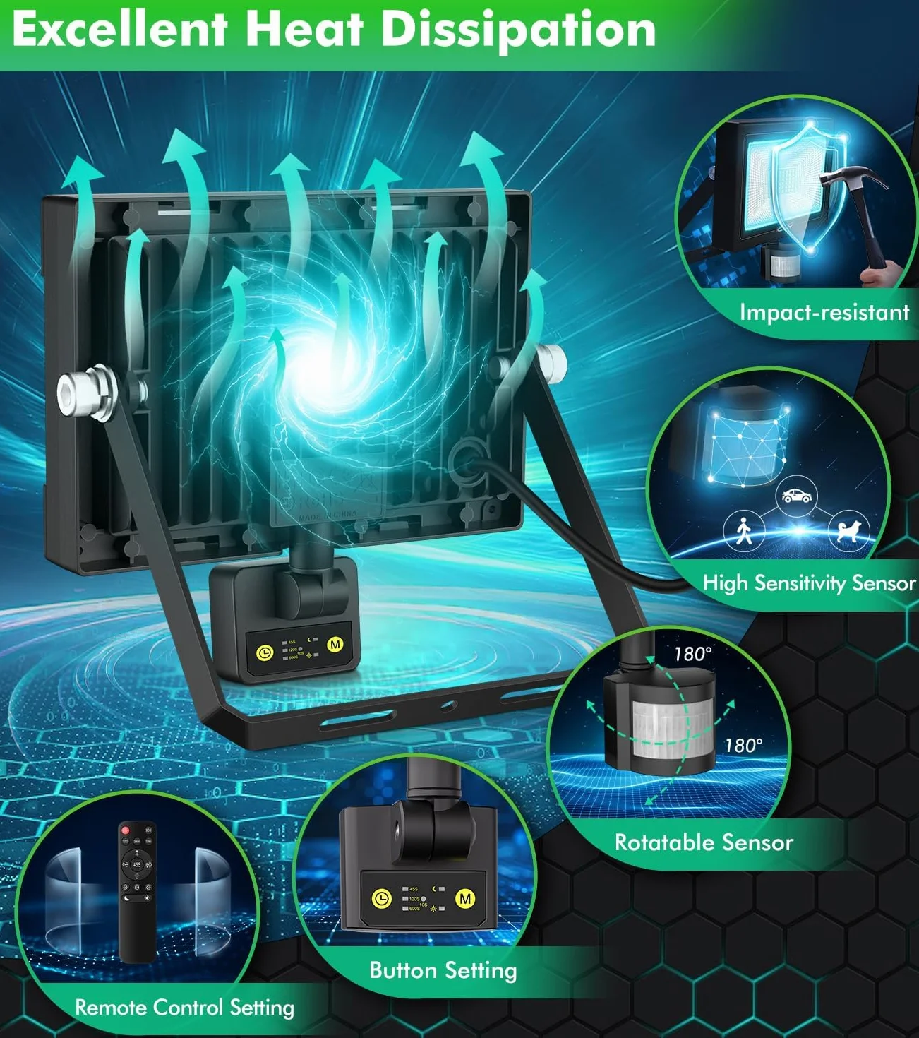 CLY Reflektor LED z czujnikiem ruchu 35W 6500K 3290LM IP66 wodoodporny na zewnątrz
