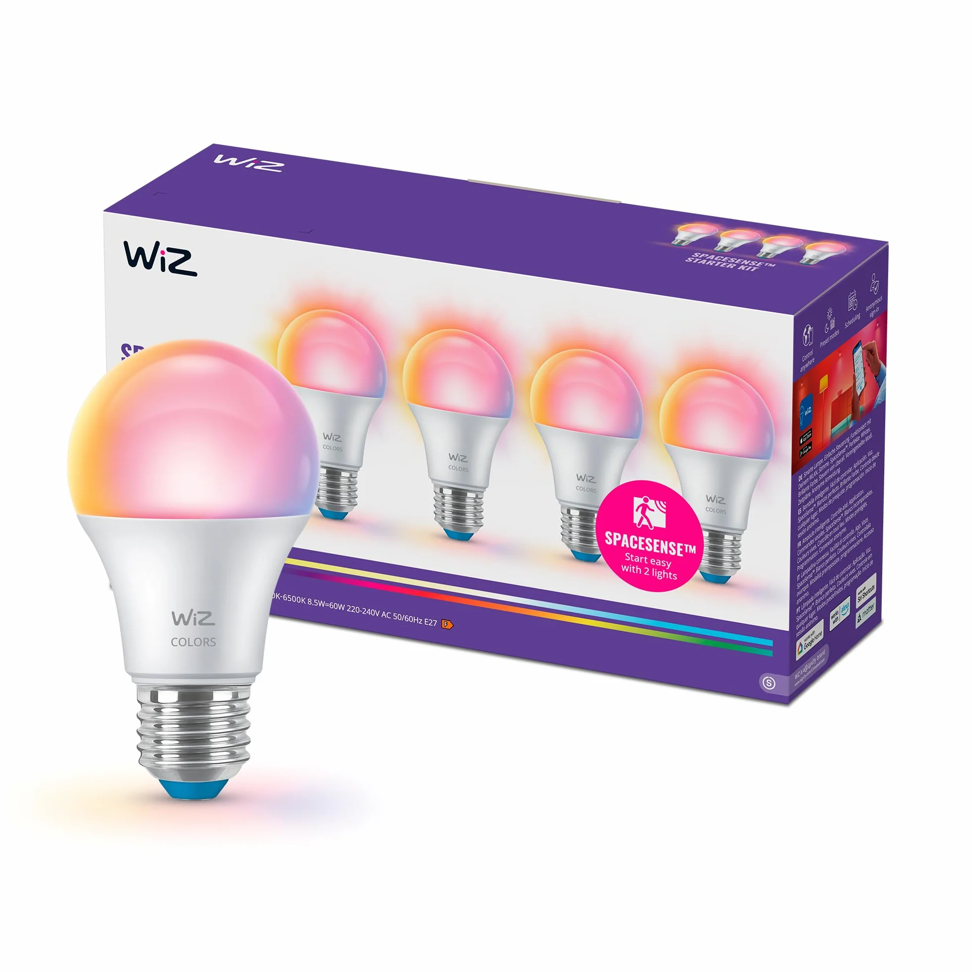 WiZ Smart LED Żarówka A60 E27 60W 2200K-6500K 806lm Alexą Google Assistant Apple Home 4szt