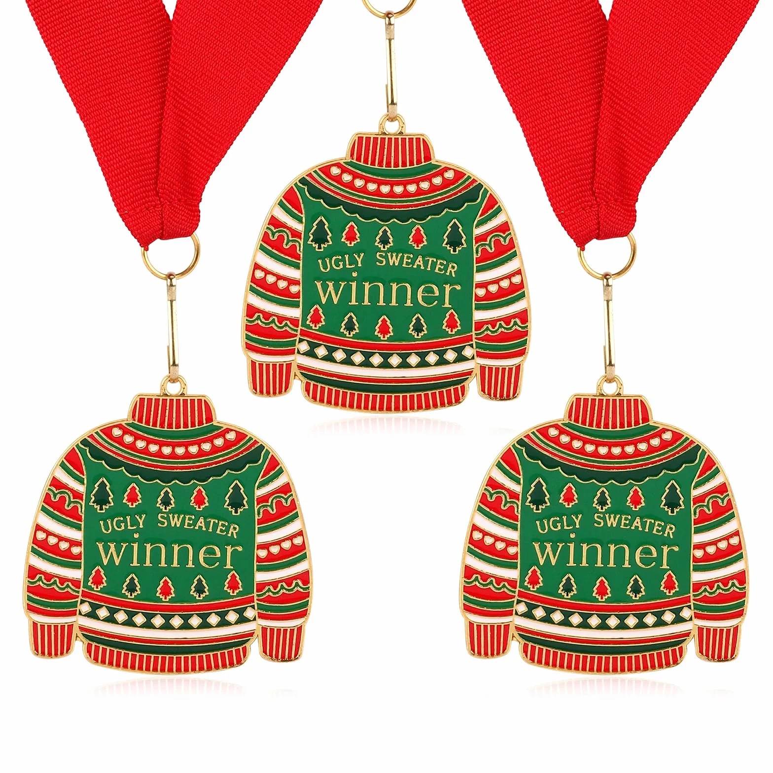 3szt Świąteczny Brzydki Sweter Medale Zwycięzcy, Zabawa Świąteczna Impreza Trofea Nagrody Uroczysta Odznaka Dekoracja Świąteczna na Imprezę dla Rodziny Przyjaciół Biura Dzieci