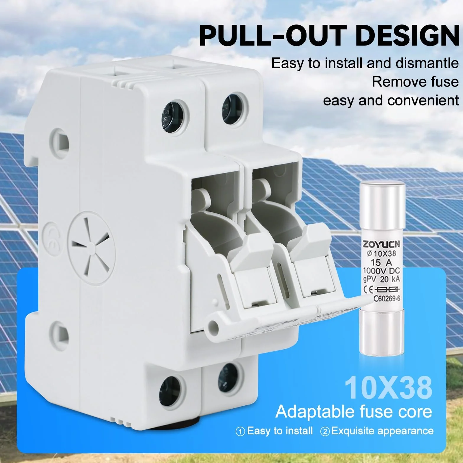 DEWIN Solarny uchwyt bezpiecznika PCW DC1000V 2P 32A 35 mm montaż na szynie DIN