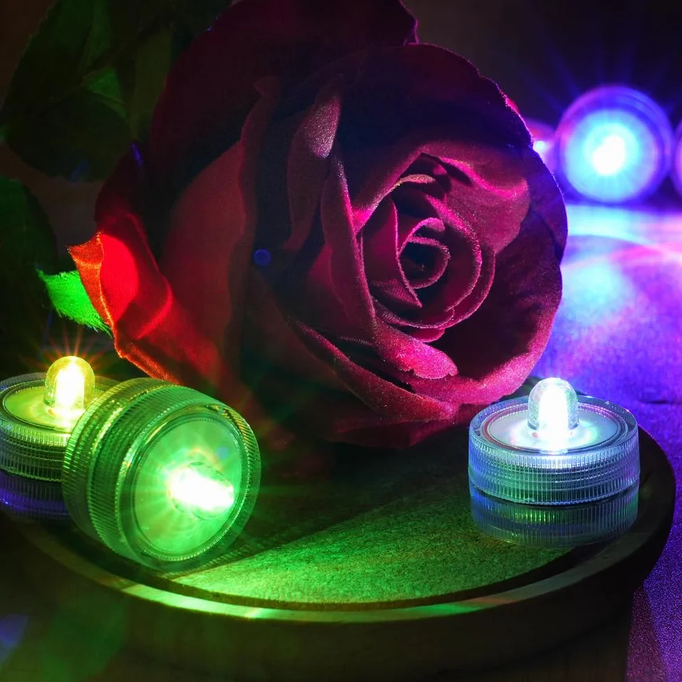 Zatapialne mini lampki LED, 12 sztuk mini świec zatapialnych LED, wodoszczelność IP68, możliwość wymiany wielu kolorów, wodoszczelność na baterie, do stawu, na imprezę, wesele, basen, do ogrodu