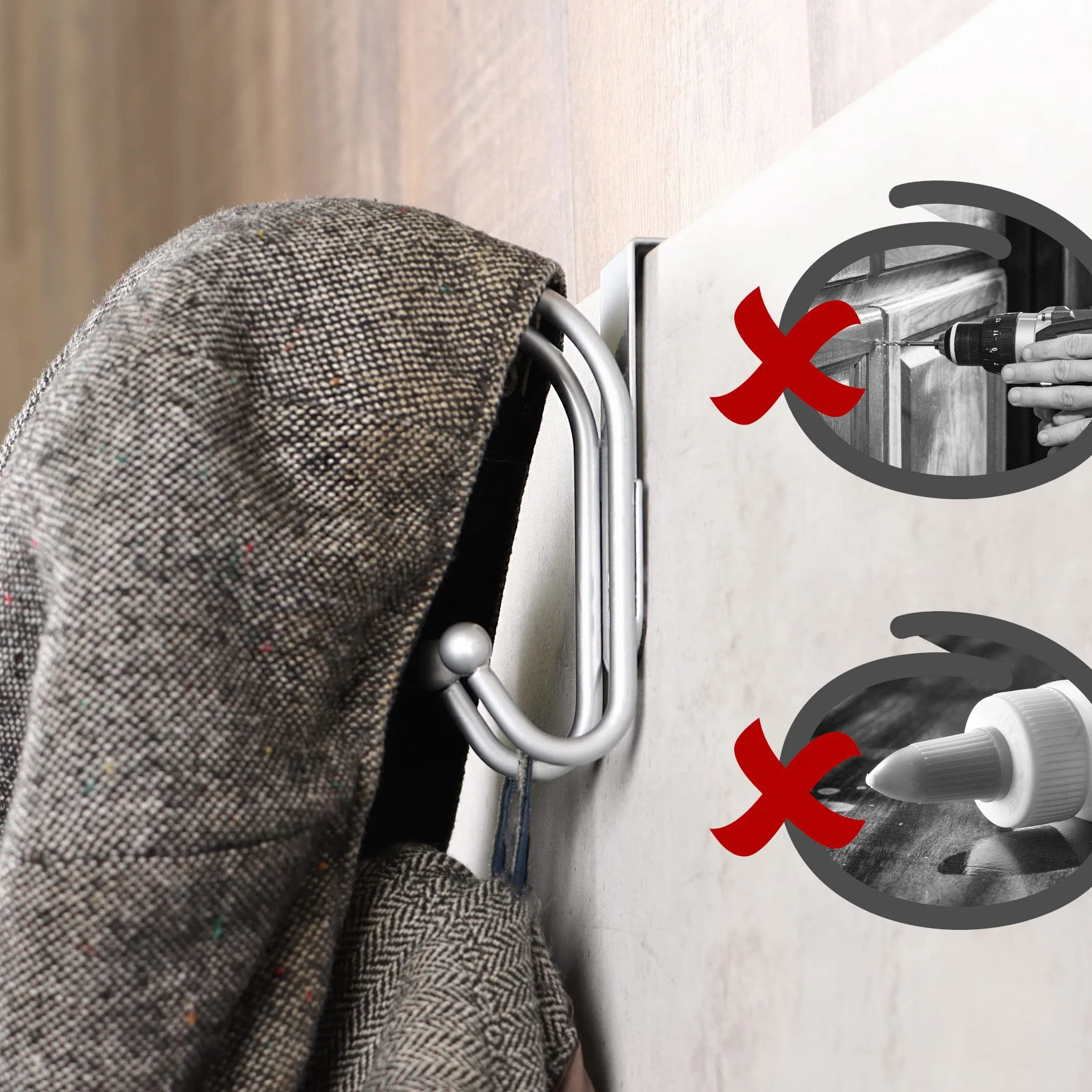 COM-FOUR® 4x haczyki na drzwi - podwójne wieszaki na ubrania z piankową ochroną metalowy uchwyt do wieszania bez wiercenia