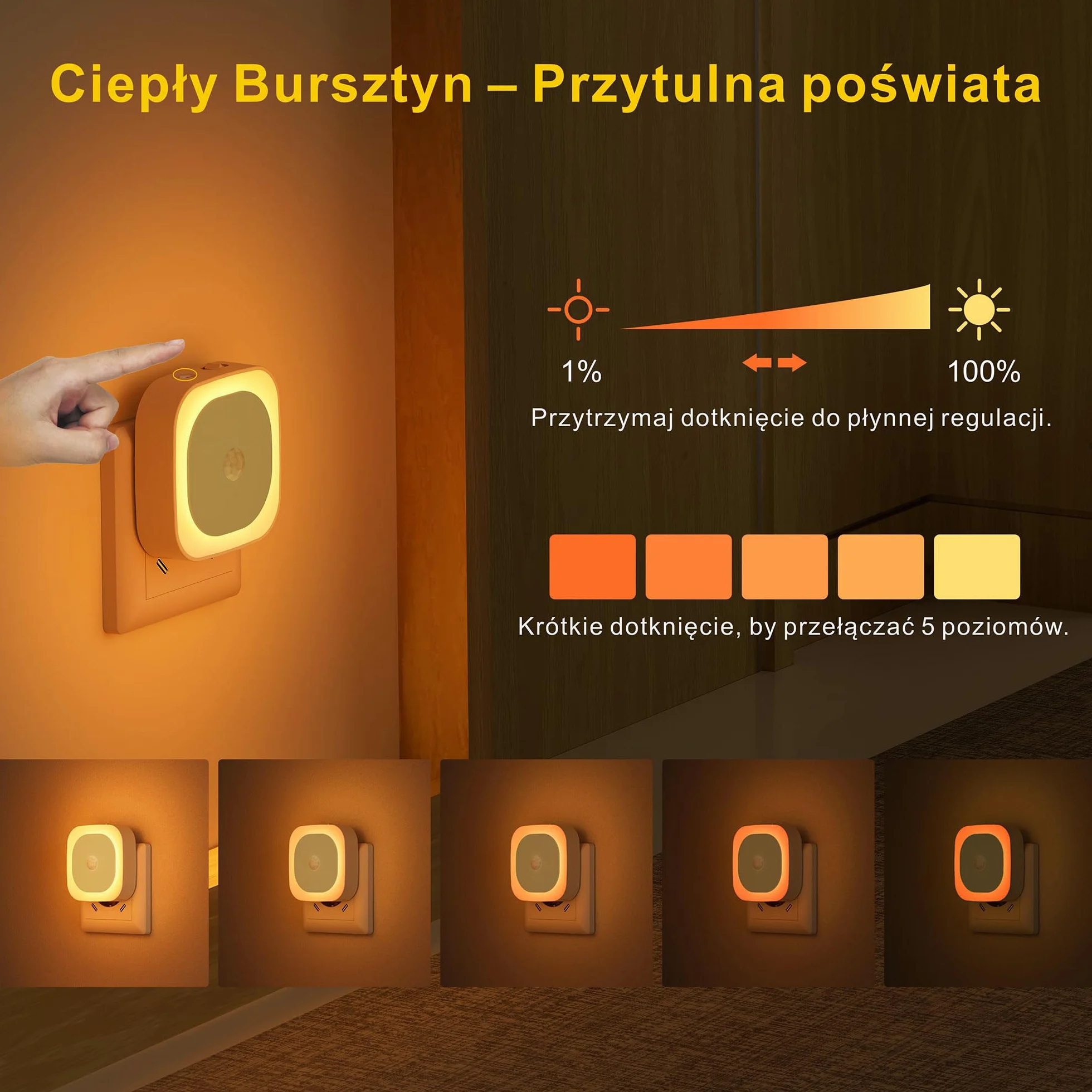 YUNLEX Lampki nocne 2 sztuki ściemniana z czujnikiem ruchu światło pośrednie automatyczne gniazdko dla niemowląt pokoju dziecięcego sypialni korytarza schodów Amber