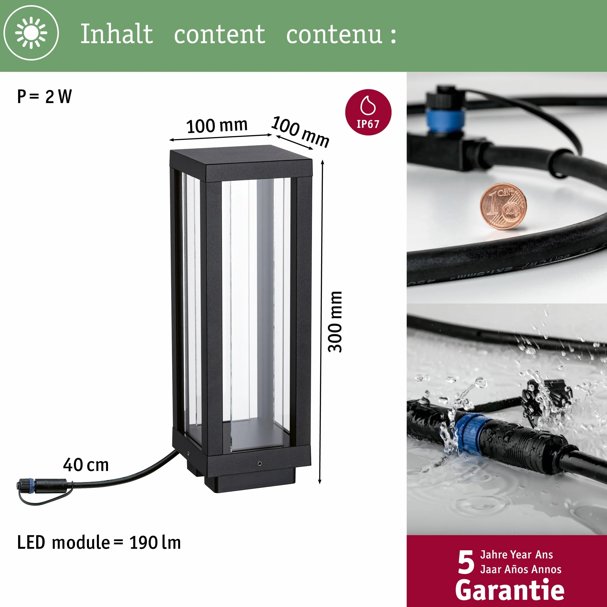 Paulmann Classic Lantern LED obiekt świetlny Smart Home Zigbee IP44 2W 90lm 300mm antracyt RGBW