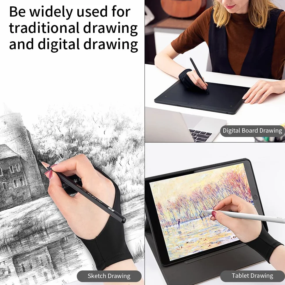 Newaner 4 sztuki rękawiczek do rysowania do tabletu graficznego elastyczne przeciwporostowe czarne M