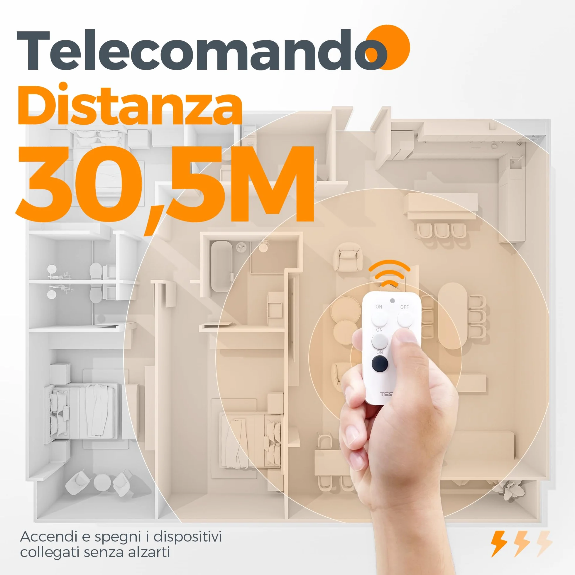 TESSAN Zestaw 3 Gniazd z Pilotem 3600W 30,5m Biały Szary Czarny