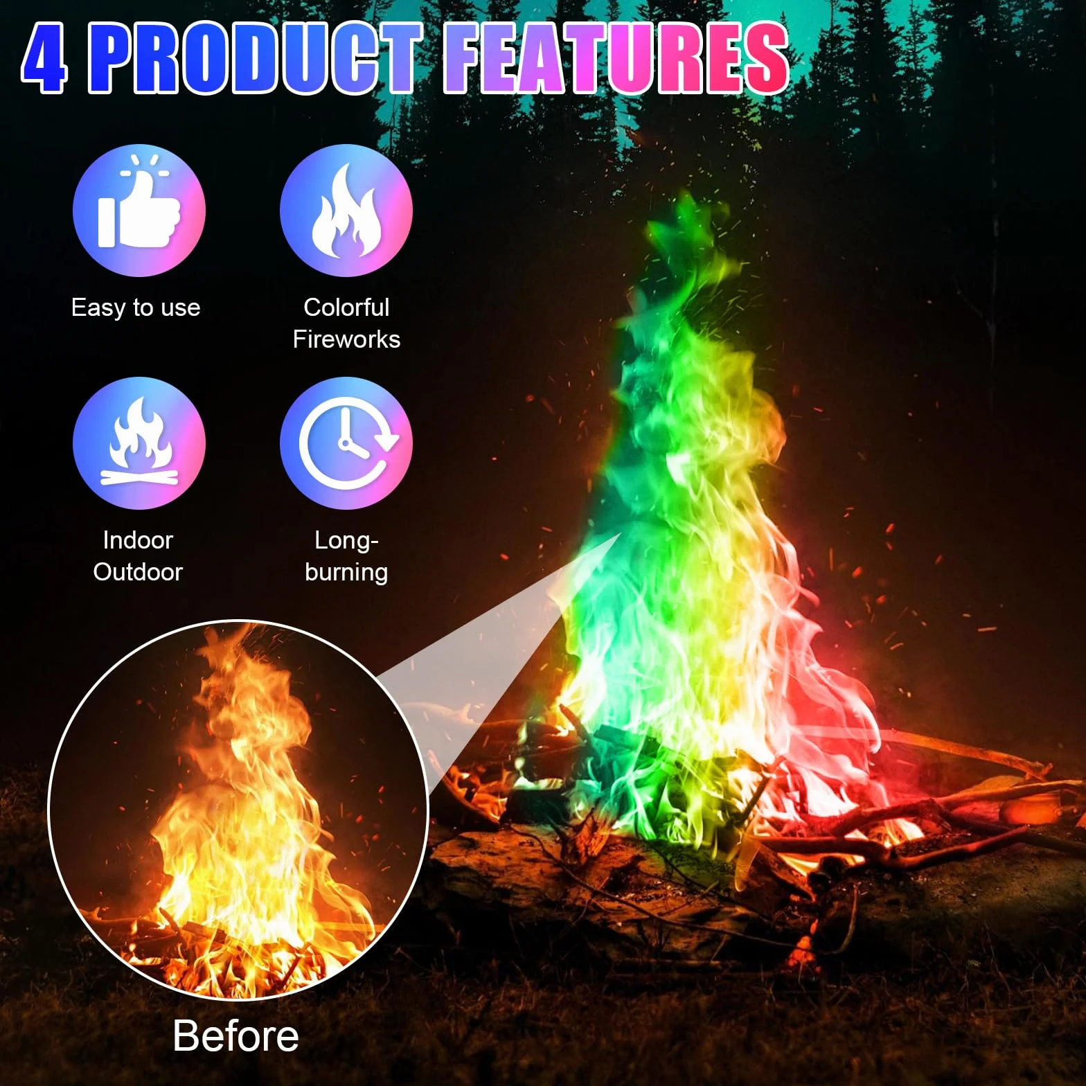 Flame Color Powder 3 sztuki Colored Flame do aktywności na świeżym powietrzu