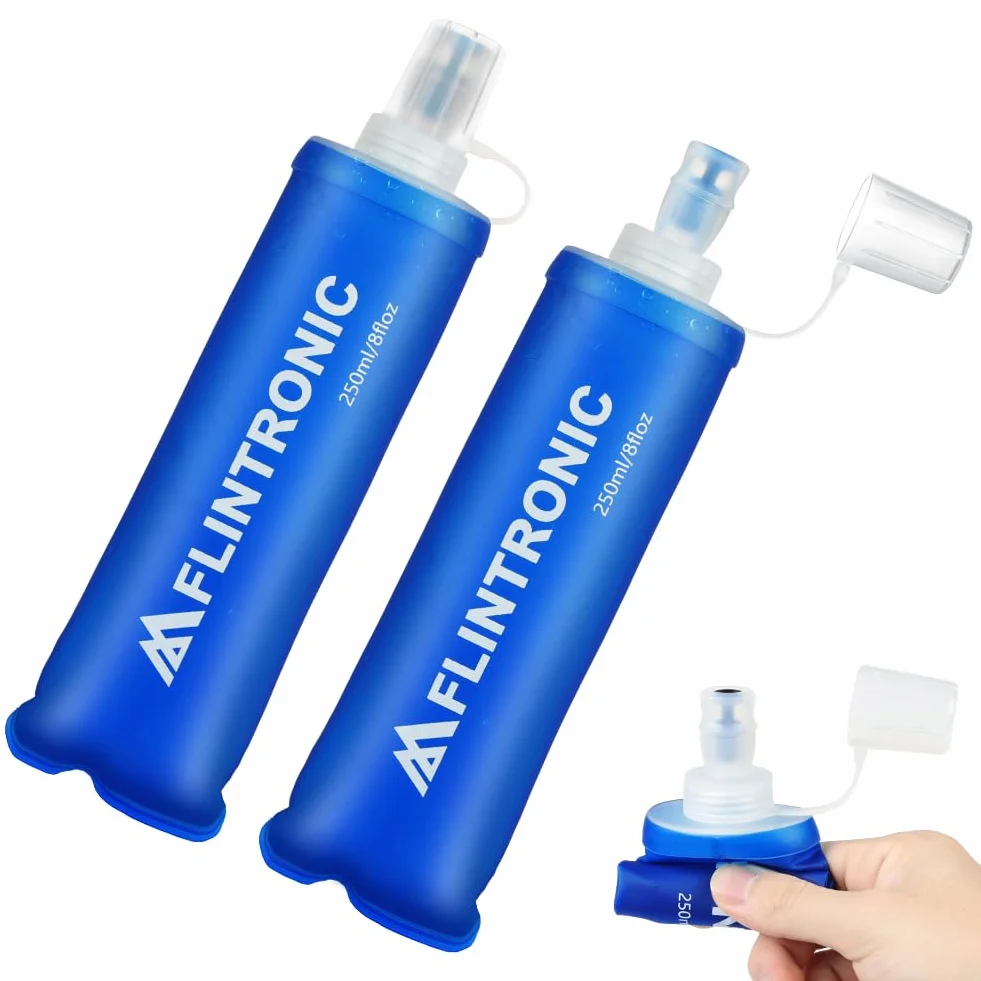 flintronic Miękka butelka TPU, 250 ml, składana butelka na wodę, lekka, miękka butelka na wodę dla obu płci, bez BPA, szczelne, składane butelki na wodę do biegania, jazdy na rowerze, wspinaczki, 2