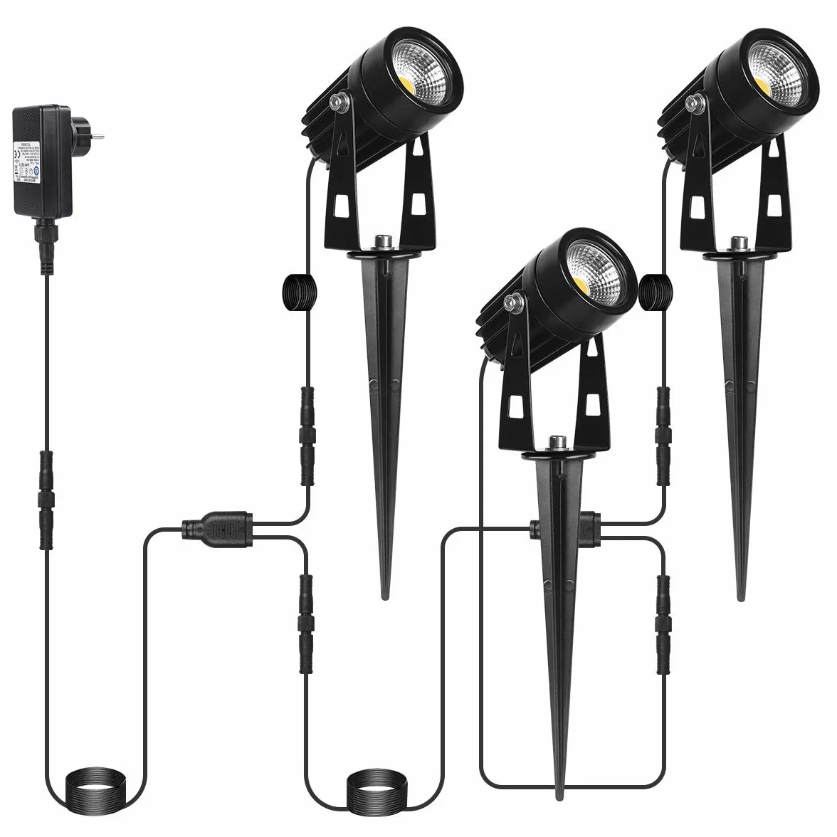 3-częściowy zestaw oświetlenia ogrodowego LED z ostrzem do wbijania w ziemię, 3 W, lampa ogrodowa z wtyczką, 1080 lm, wodoszczelna lampa ogrodowa, reflektor ogrodowy, reflektor zewnętrzny,