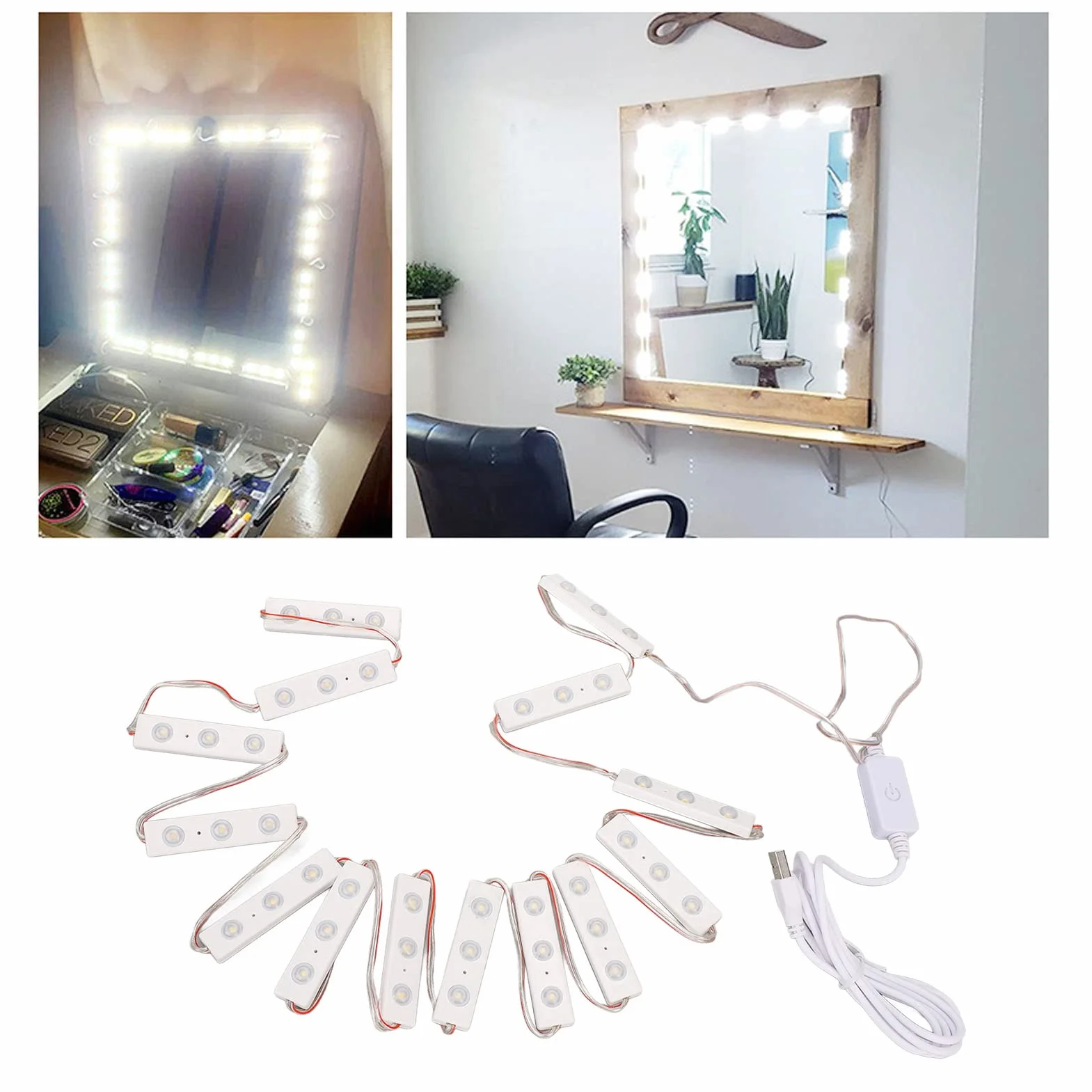 Led Vanity Mirror Lights 10 String Light Bars Ultra Bright White LED, ściemnialny Dotykowy Pasek świetlny USB do Makijażu Lustro 14 strun
