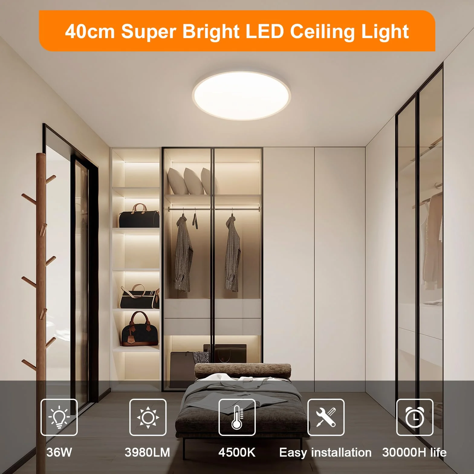 Comely Plafon LED 40cm 36W 3980LM IP44 Lampa Sufitowa 4500K Światło Naturalne