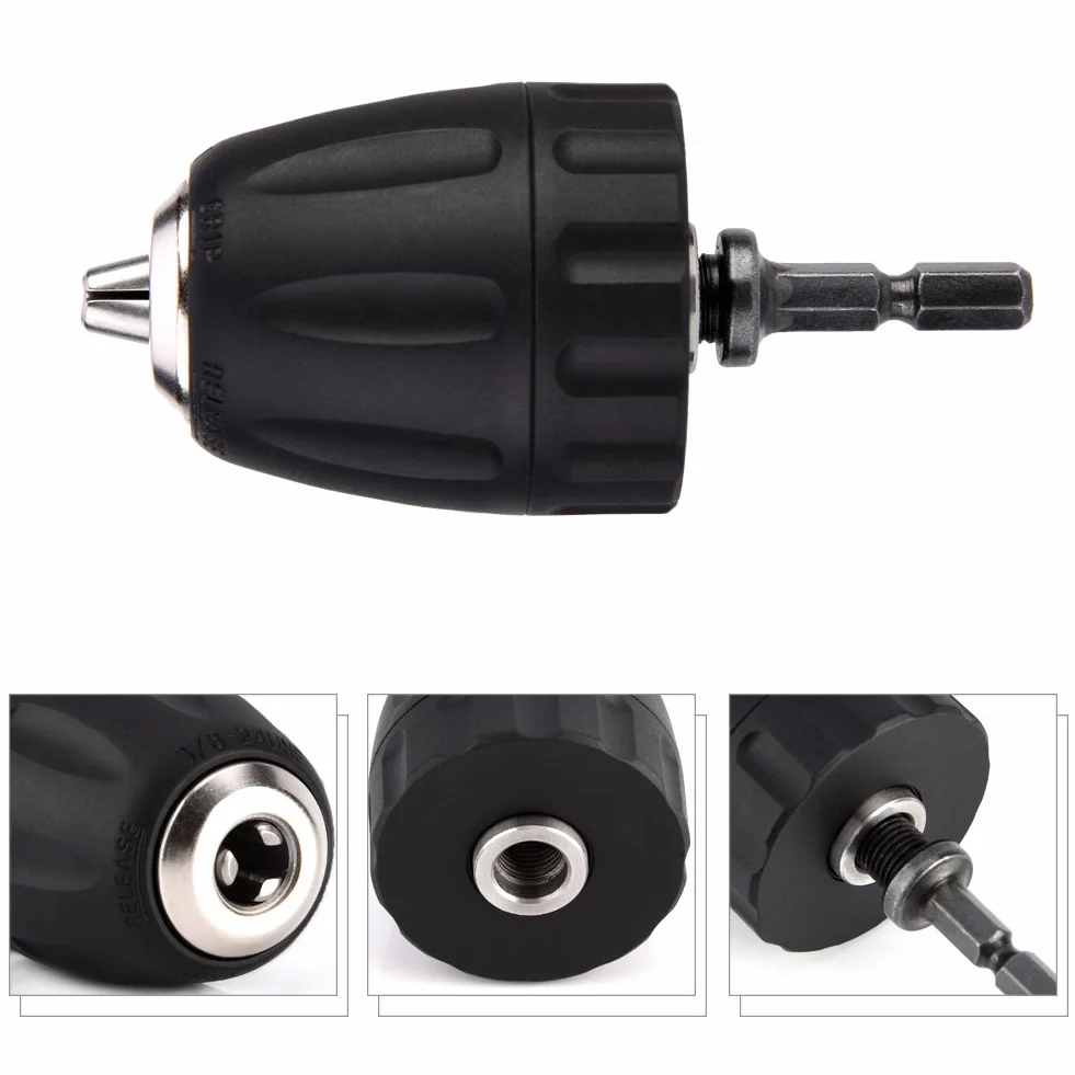 Adapter uchwytu wiertarskiego SDS 3/8-24UNF 0.8-10mm Zacisk bezkluczowy z chwytem sześciokątnym 1/4"