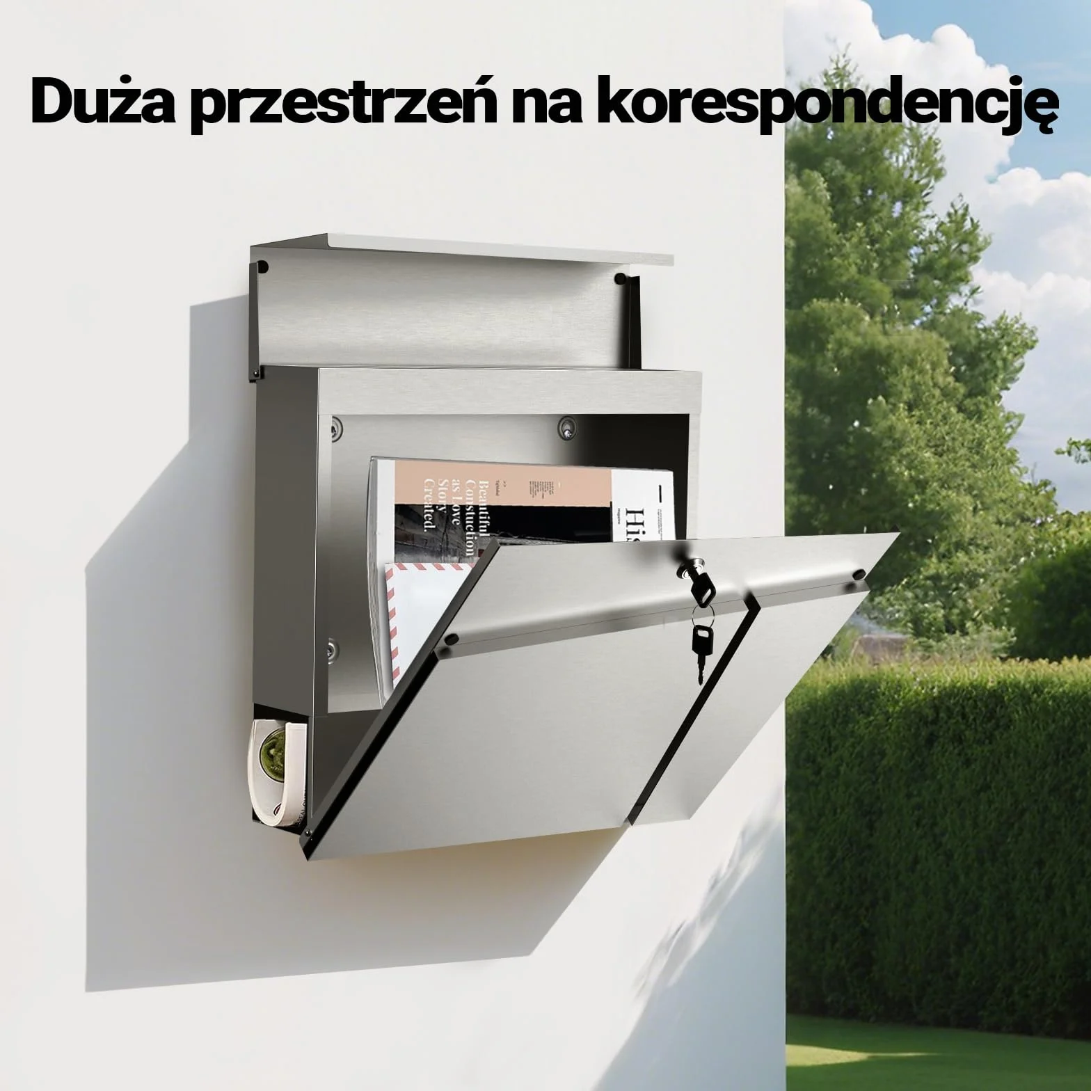 Wiltec Skrzynka na listy stal nierdzewna V23 z ukrytym zamkiem, nowoczesna skrzynka pocztowa