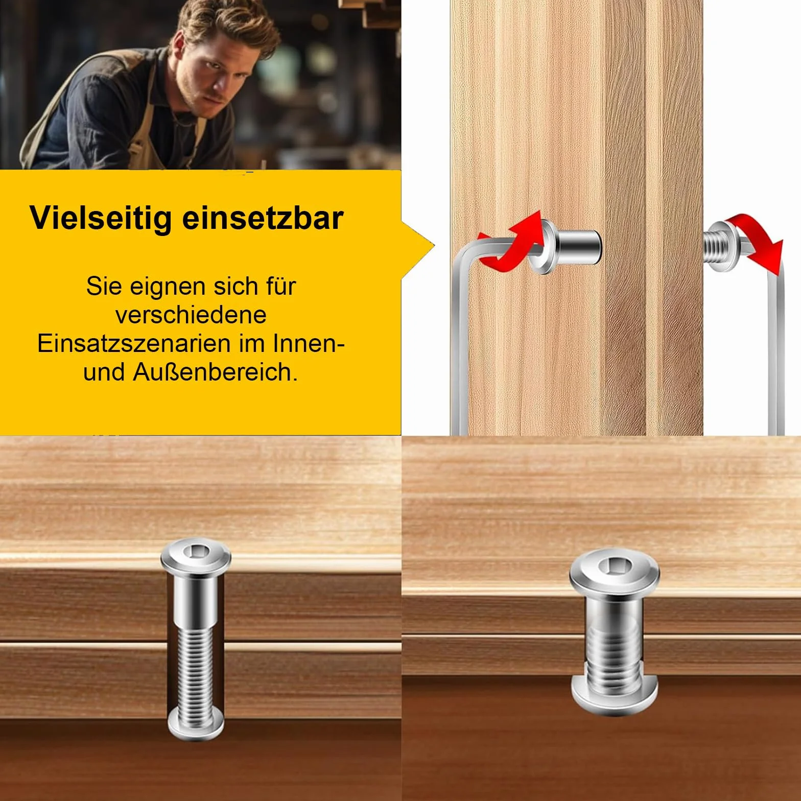 20 sztuk śrub łączących M5 x 50 mm, 20 x śruby meblowe i 20 x nakrętki tulejkowe, łącznik do szaf ze stali nierdzewnej A2 V2A