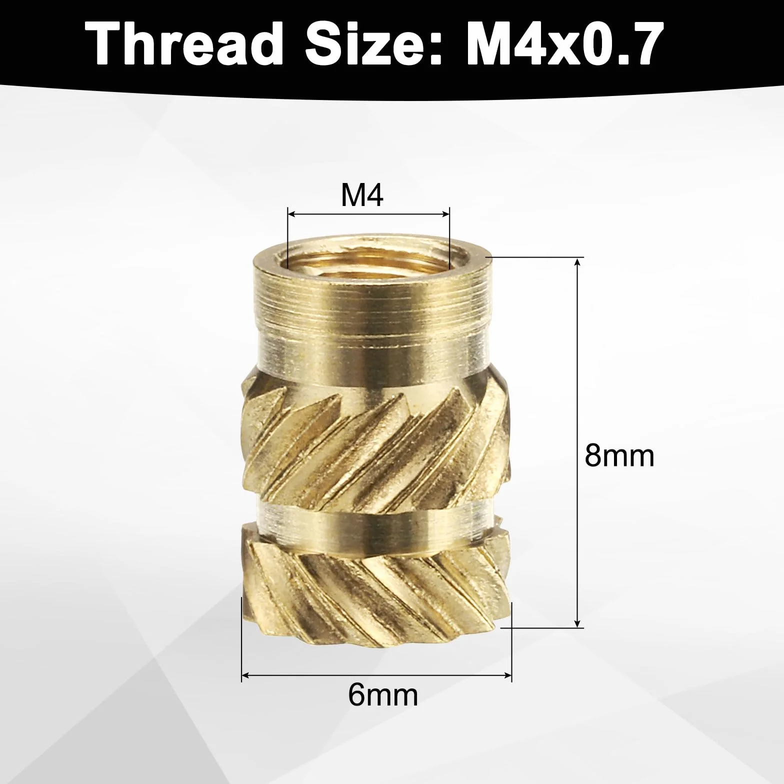 Mosiężne wkładki gwintowane M4 x 8 mm termoosadzona do druku 3D, nakrętki radełkowane OD 6 mm